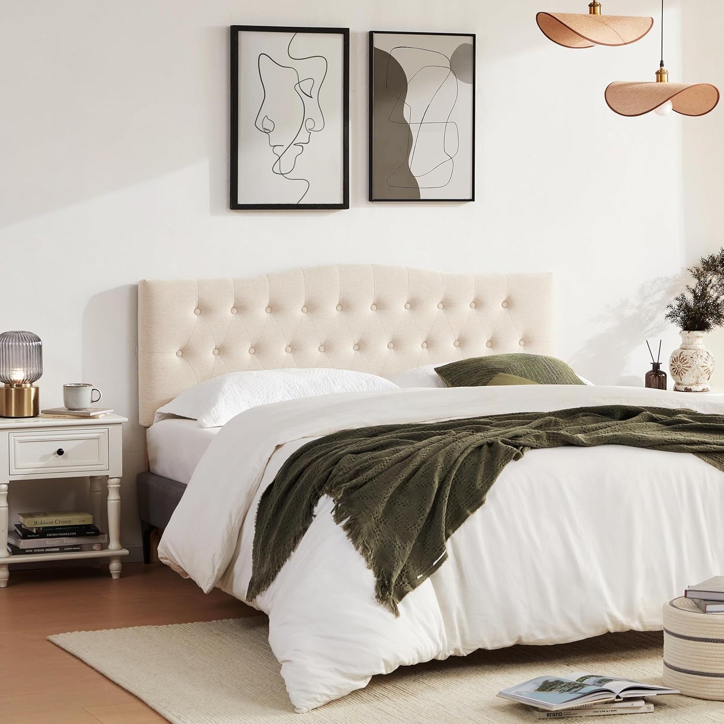 Huatean HomeTufted Upholstered Headboard，Tufted Upholstered Headboardheadboard, Fabric Headboard Adjustable Height from 37” to 51”