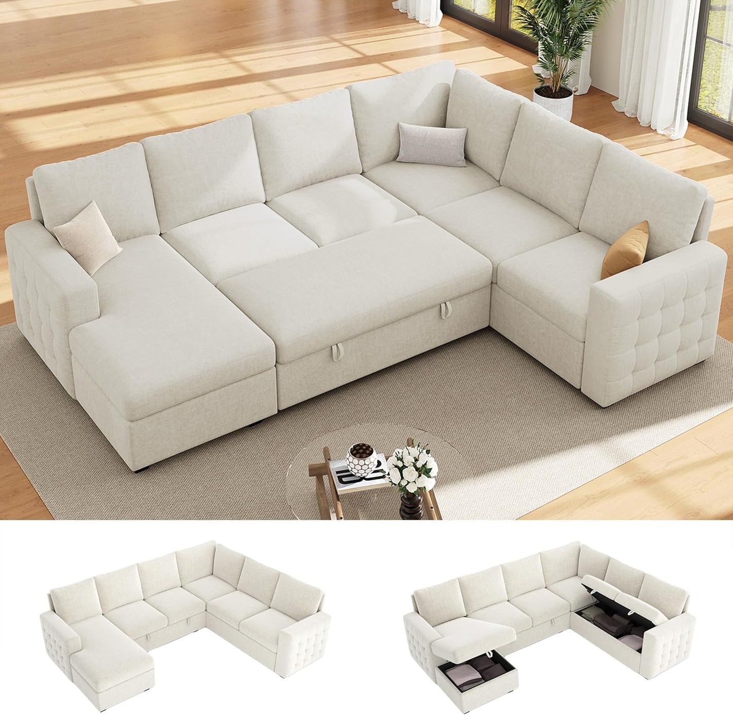 86" Sectional Sleeper Sofa Bed, Sleeper Couch with Pull out Bed