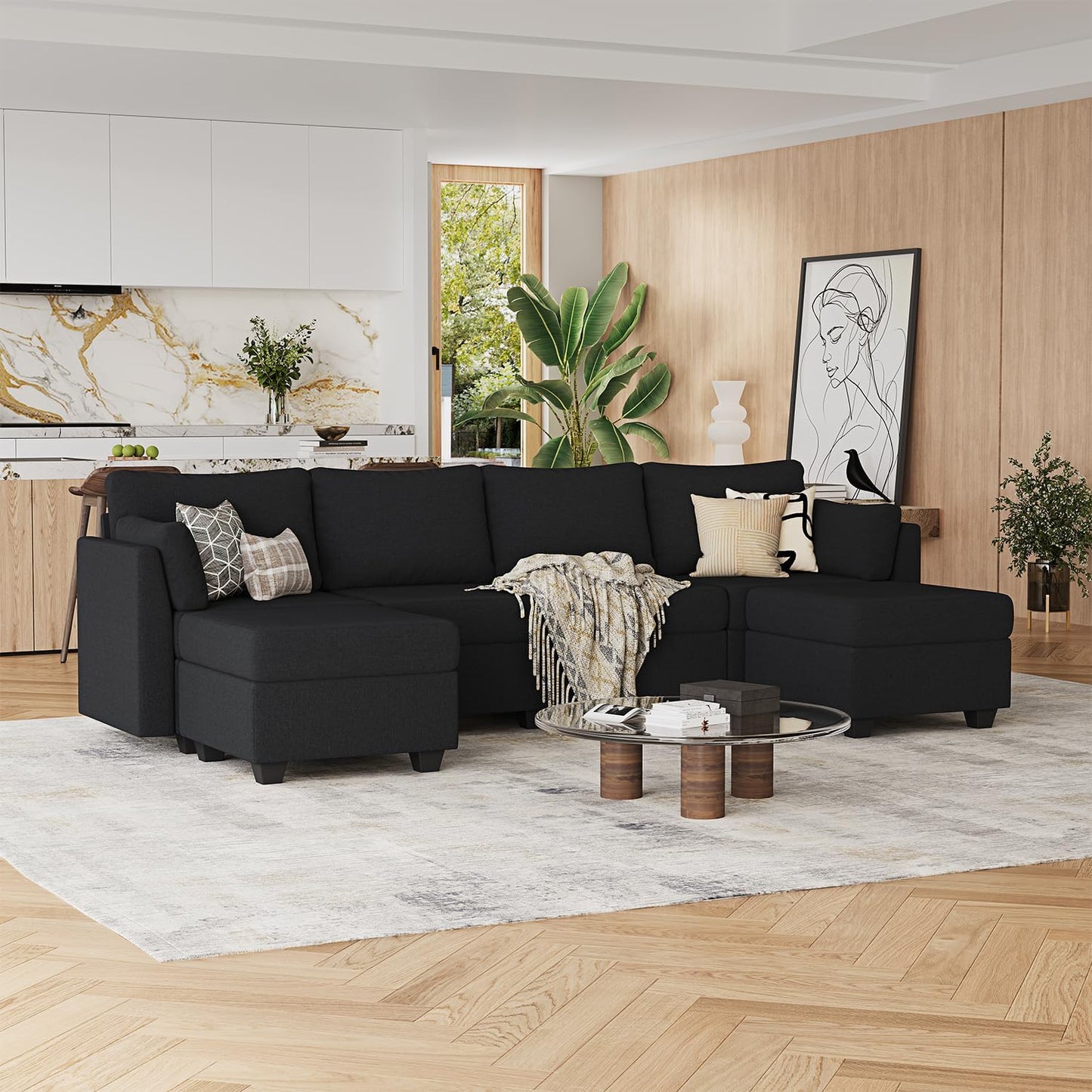 114.17" Modular Sectional Sofa, 6 Seat Modular Couch with Storage, Memory Foam, Convertible Sectional Couches for Living Room