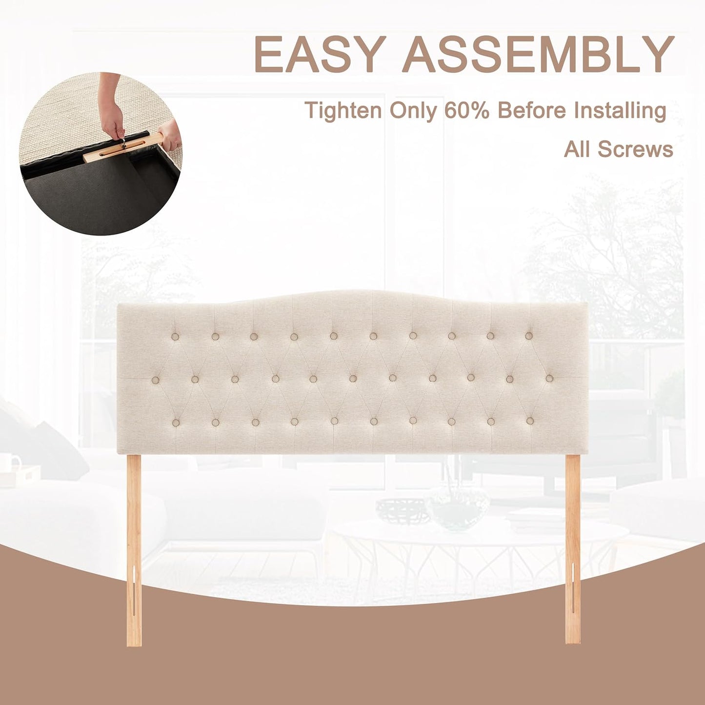 Huatean HomeTufted Upholstered Headboard，Tufted Upholstered Headboardheadboard, Fabric Headboard Adjustable Height from 37” to 51”