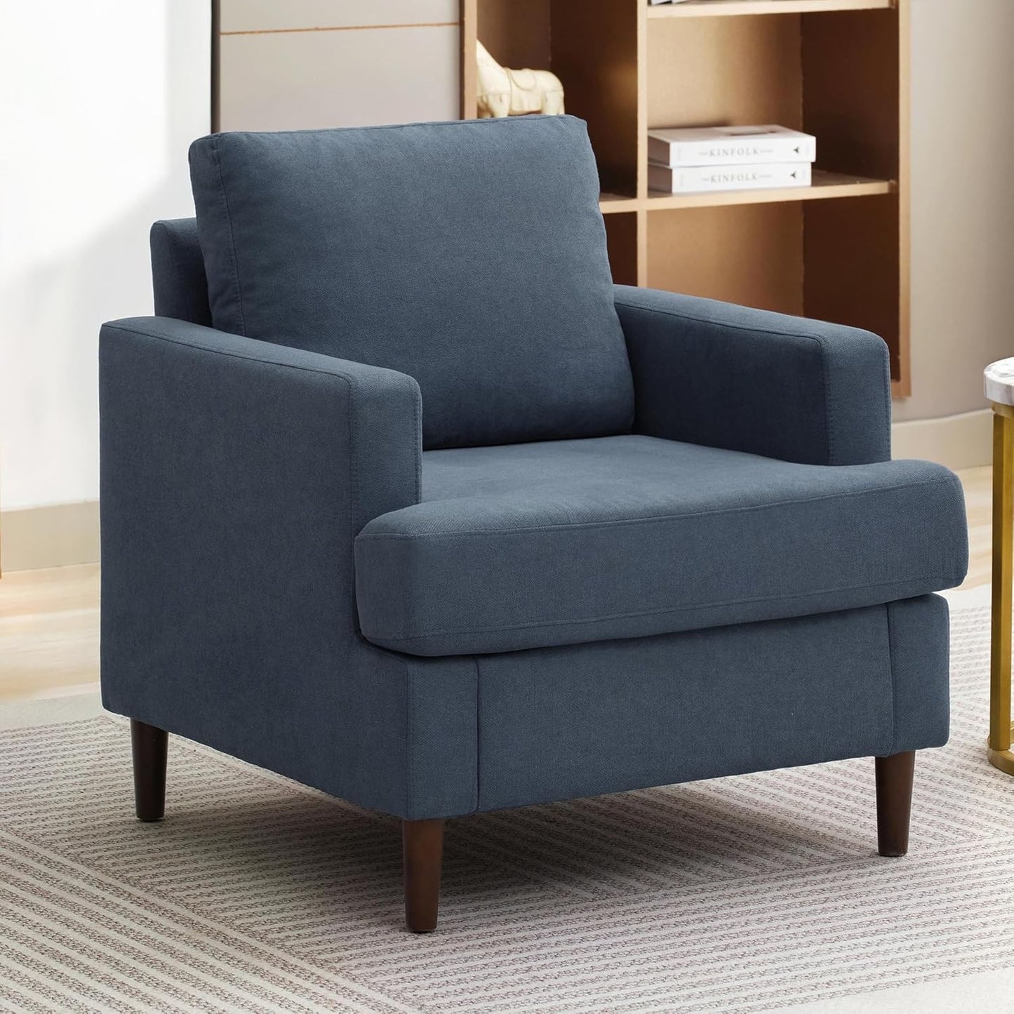 Mid-Century Accent Chair,Modern Linen Fabric Armchair for Living Room