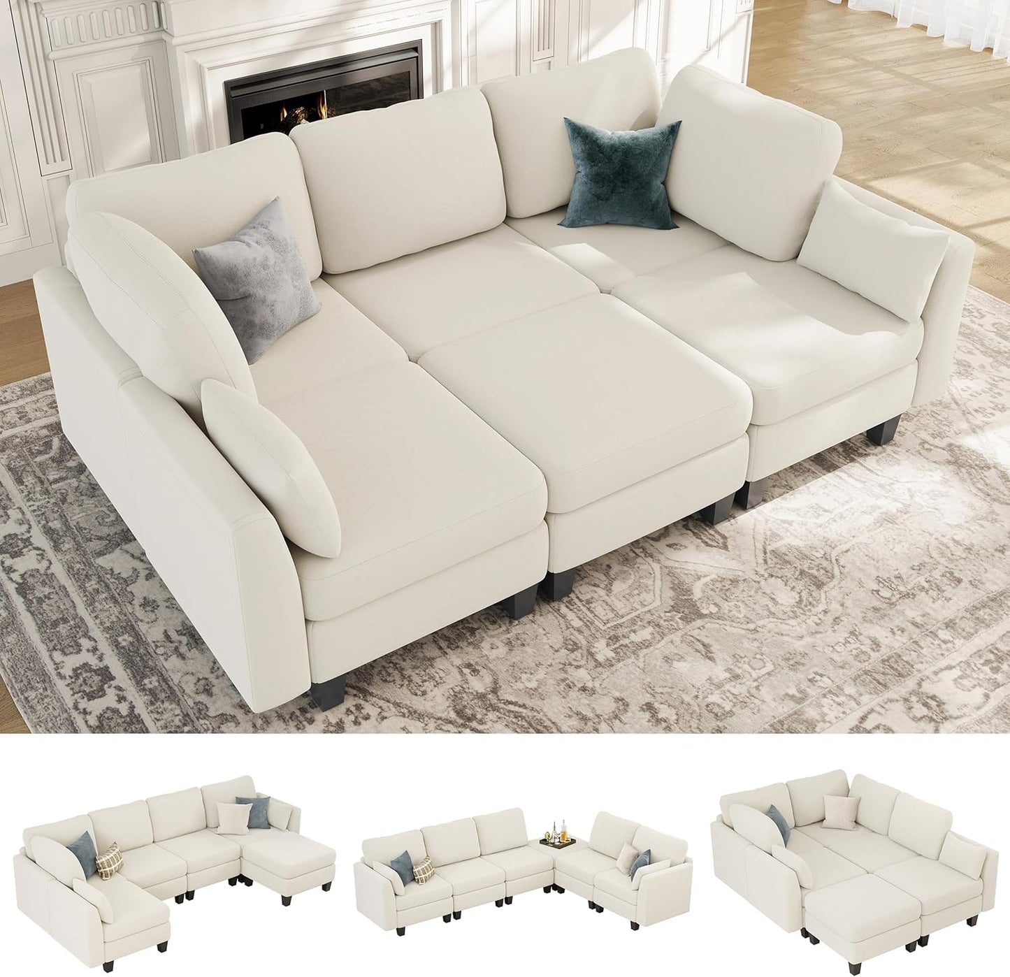 Huatean HomeSectional Sleeper Sofa, Comfy Sectionals Couches Bed, Convertible Sofas with Ottomans