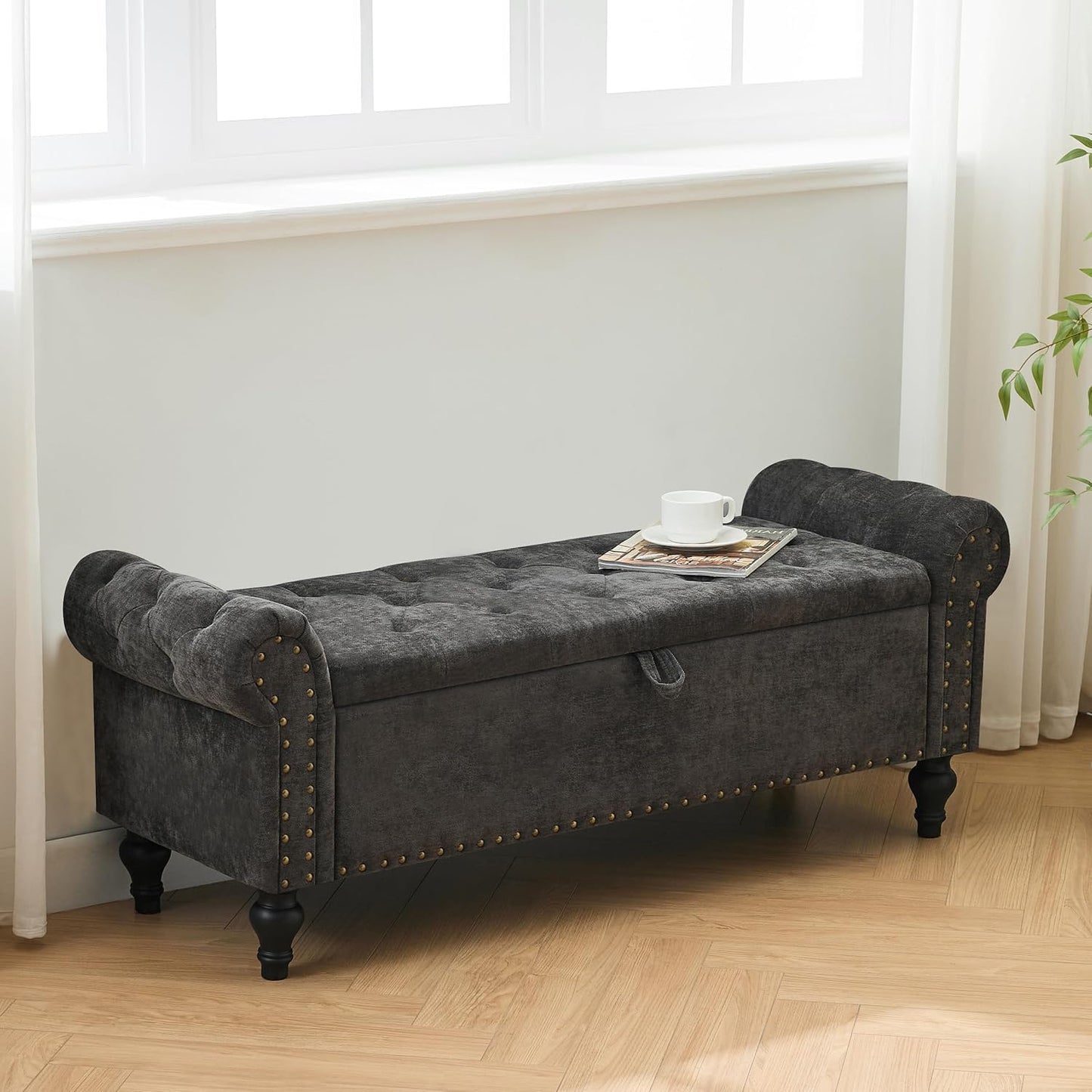Ottoman Bench, End of Bed Bench for Bedroom, Storage Ottomans for Foot of Bed, Chenille Upholstered Benches