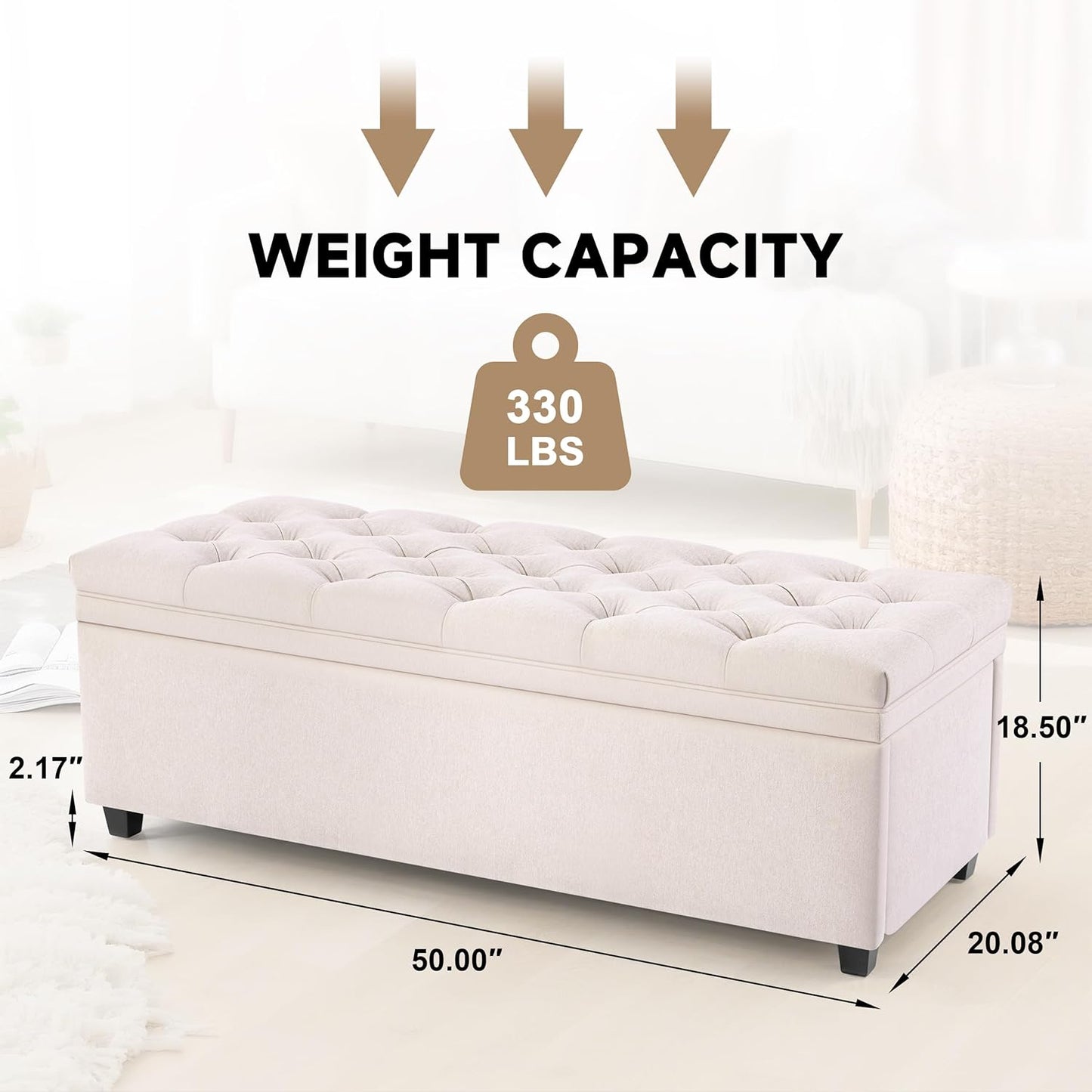 Mangodan50" Storage Ottoman Bench, Tufted Ottoman with Storage for Living Room, Large End of Bed Ottomans, Modern Entryway Benchs