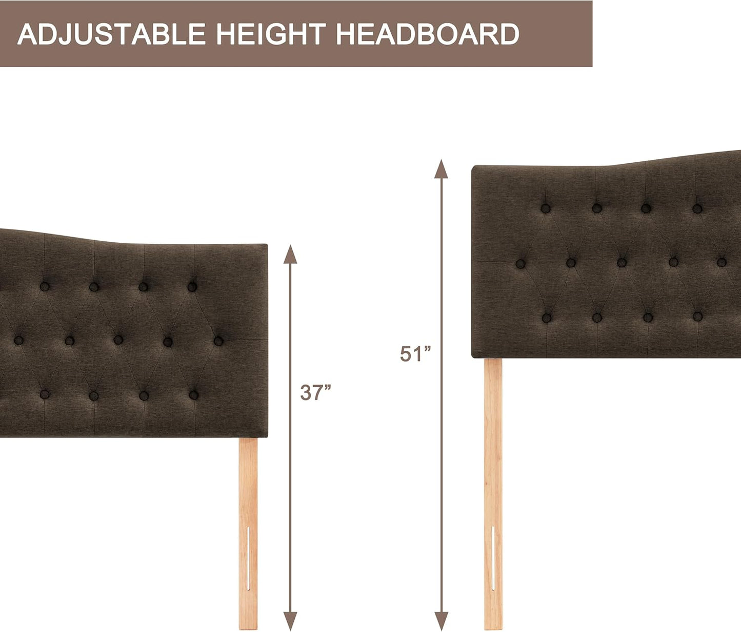 Huatean HomeTufted Upholstered Headboard，Tufted Upholstered Headboardheadboard, Fabric Headboard Adjustable Height from 37” to 51”