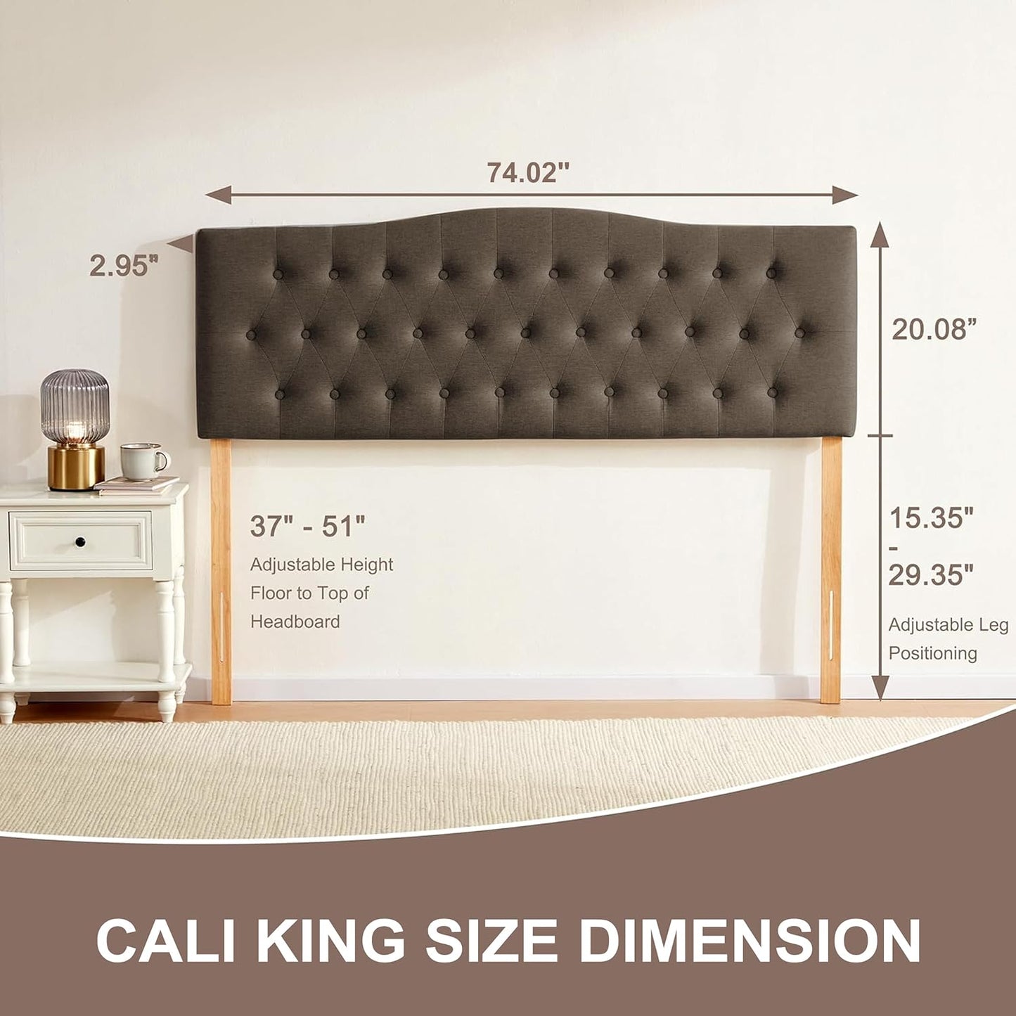 Huatean HomeTufted Upholstered Headboard，Tufted Upholstered Headboardheadboard, Fabric Headboard Adjustable Height from 37” to 51”