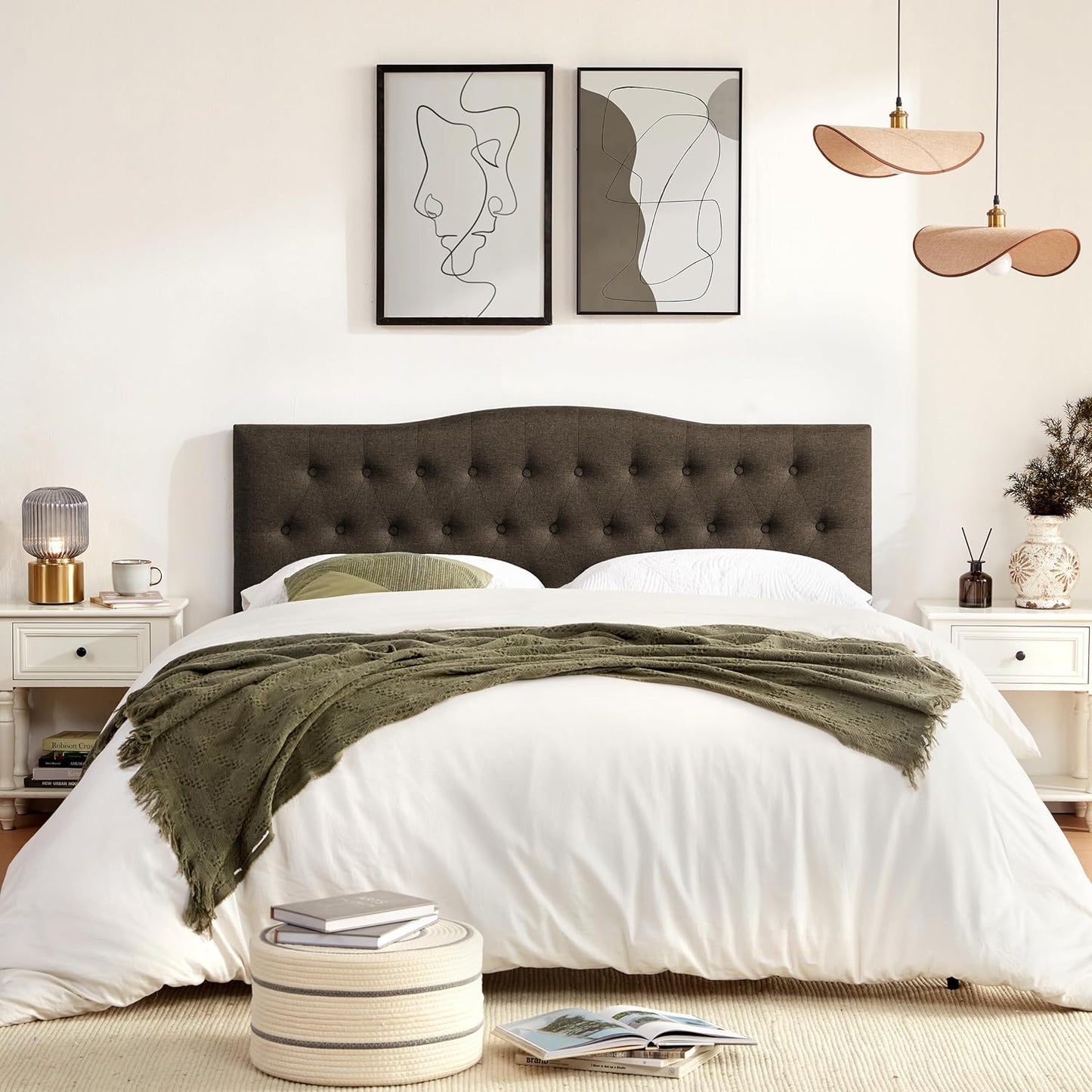 Huatean HomeTufted Upholstered Headboard，Tufted Upholstered Headboardheadboard, Fabric Headboard Adjustable Height from 37” to 51”