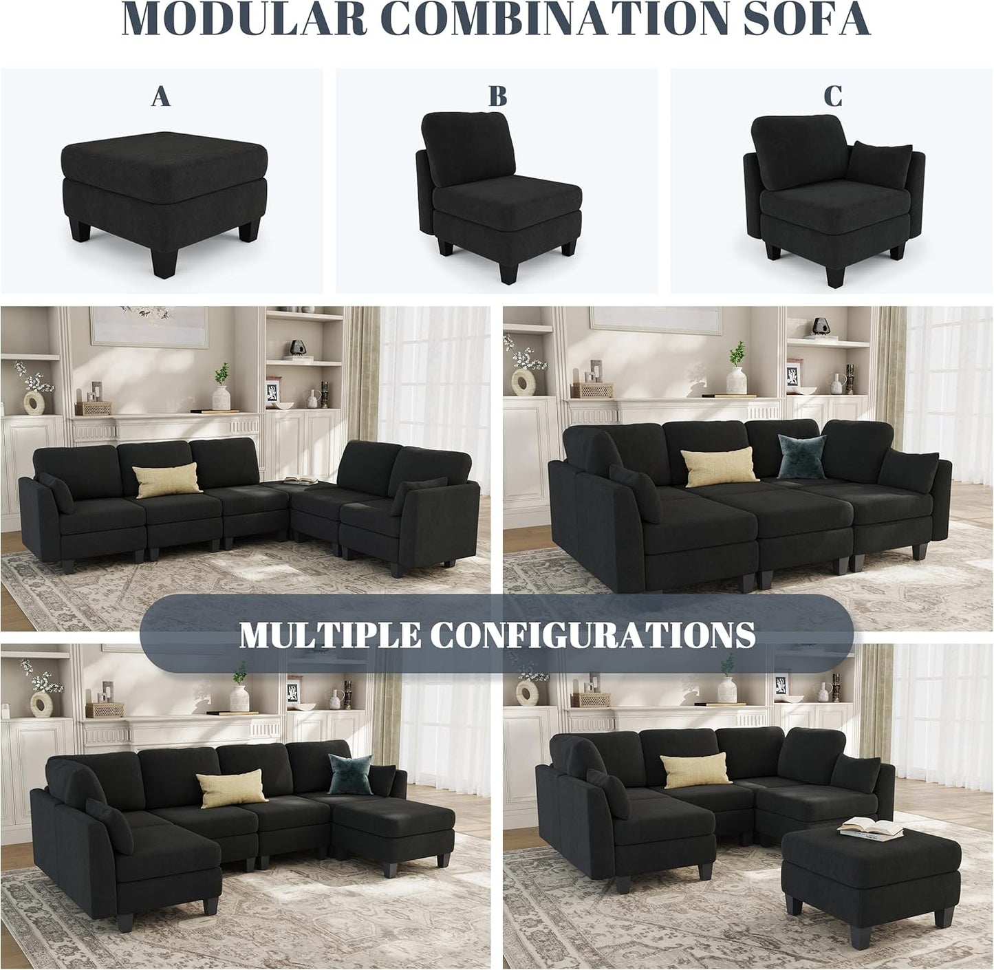 Huatean HomeSectional Sleeper Sofa, Comfy Sectionals Couches Bed, Convertible Sofas with Ottomans