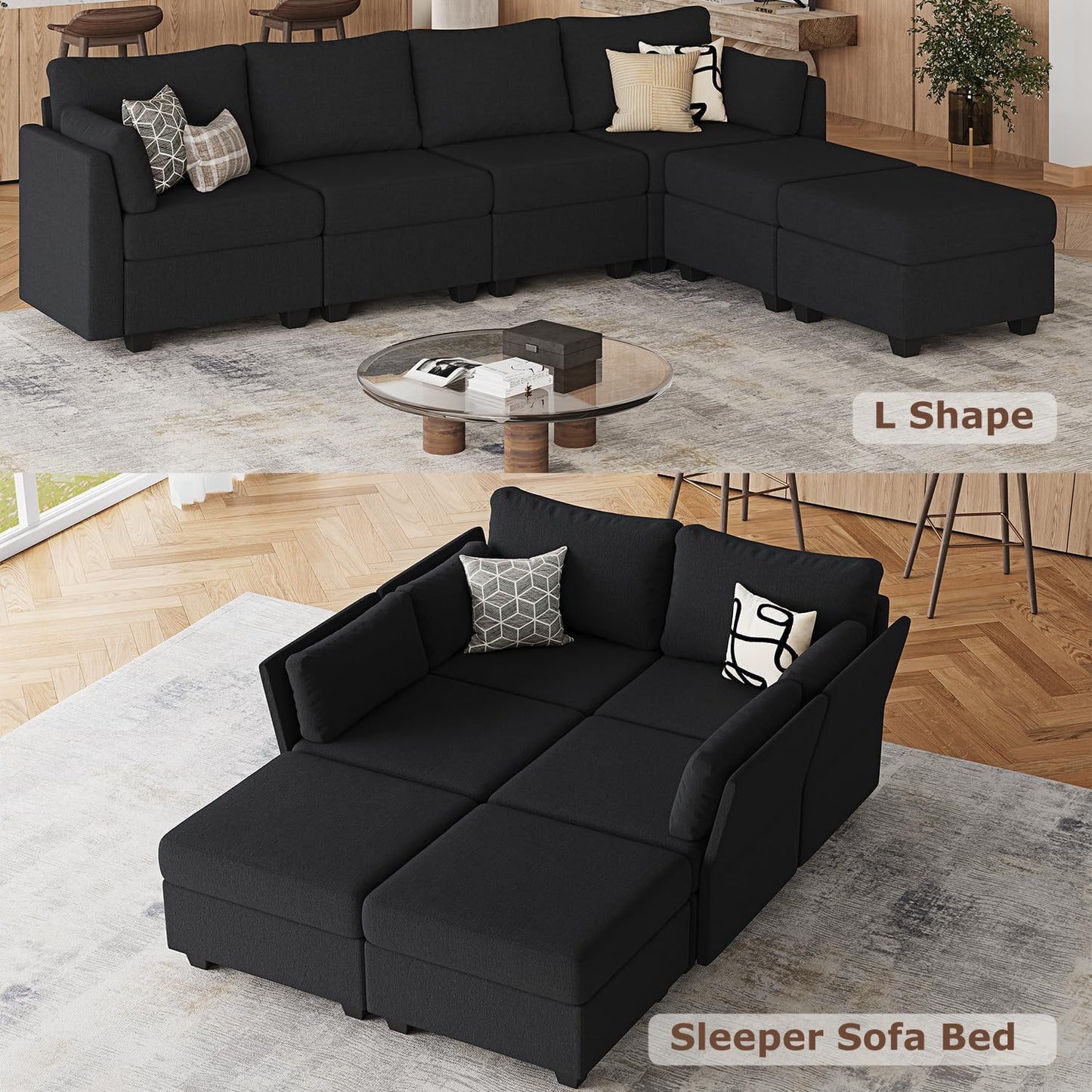 114.17" Modular Sectional Sofa, 6 Seat Modular Couch with Storage, Memory Foam, Convertible Sectional Couches for Living Room