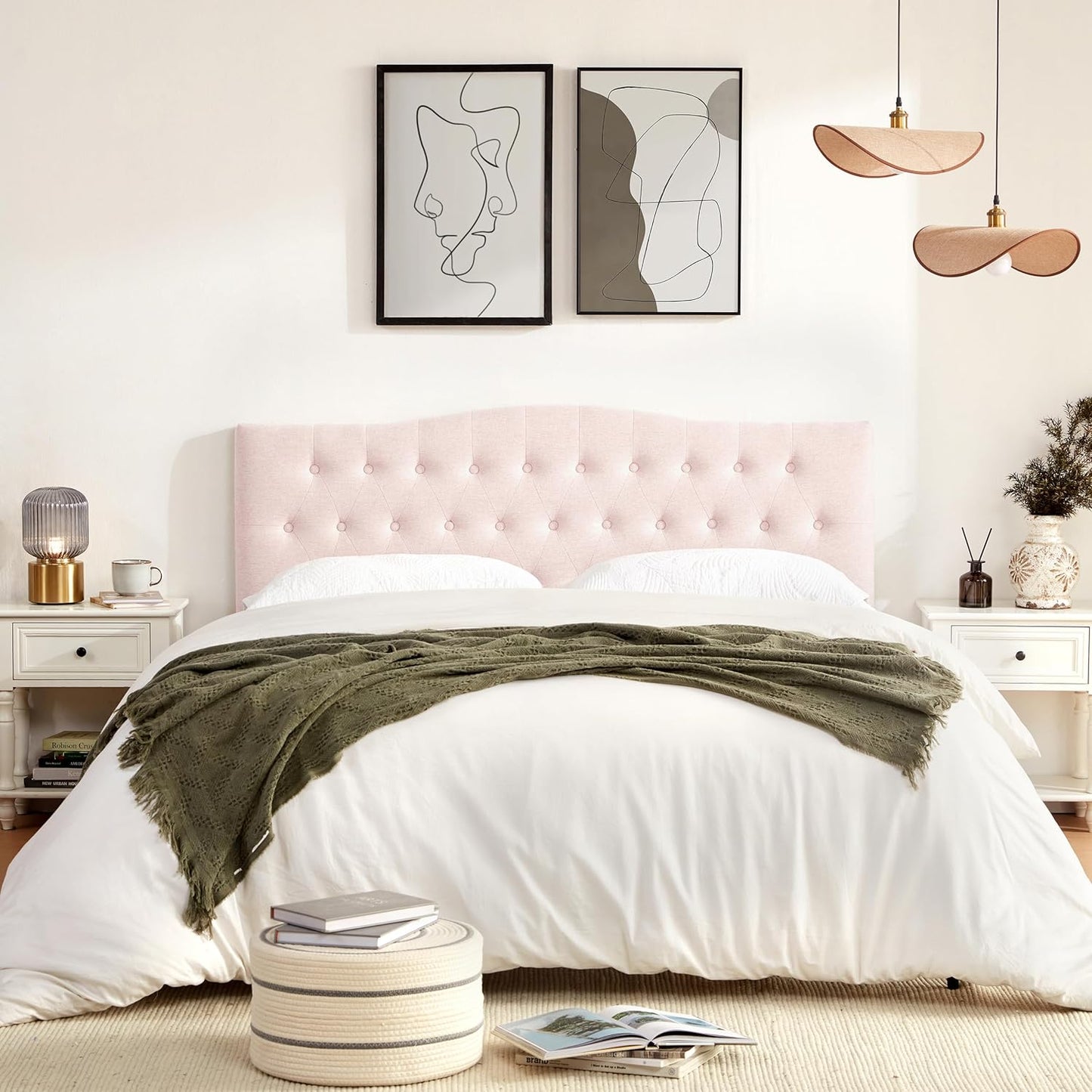 Huatean HomeTufted Upholstered Headboard，Tufted Upholstered Headboardheadboard, Fabric Headboard Adjustable Height from 37” to 51”