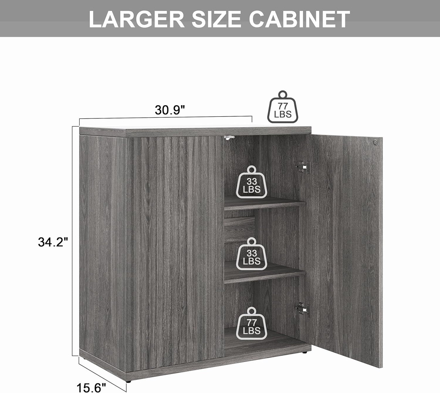Buffet Sideboard Cabinet with Storage, 34.2" H Fluted Credenza with Adjustable Shelves