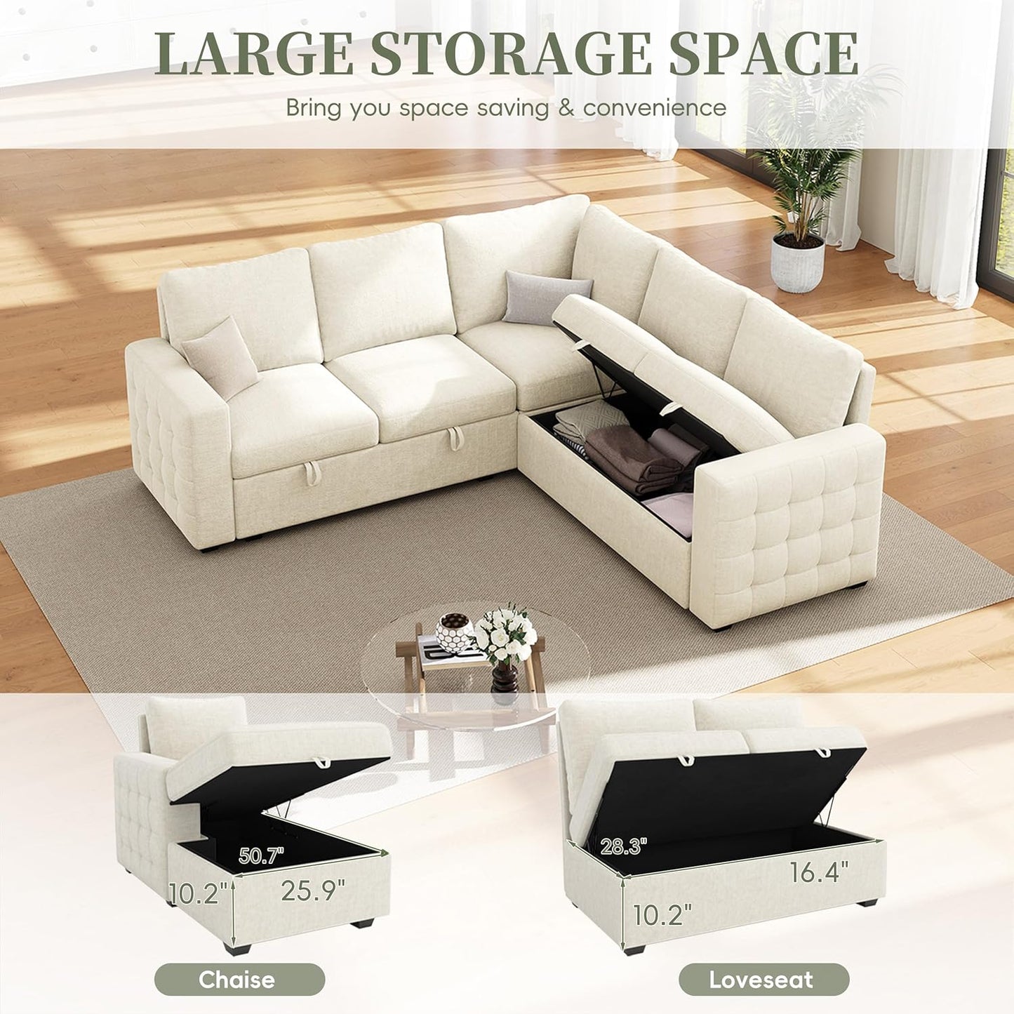86" Sectional Sleeper Sofa Bed, Sleeper Couch with Pull out Bed