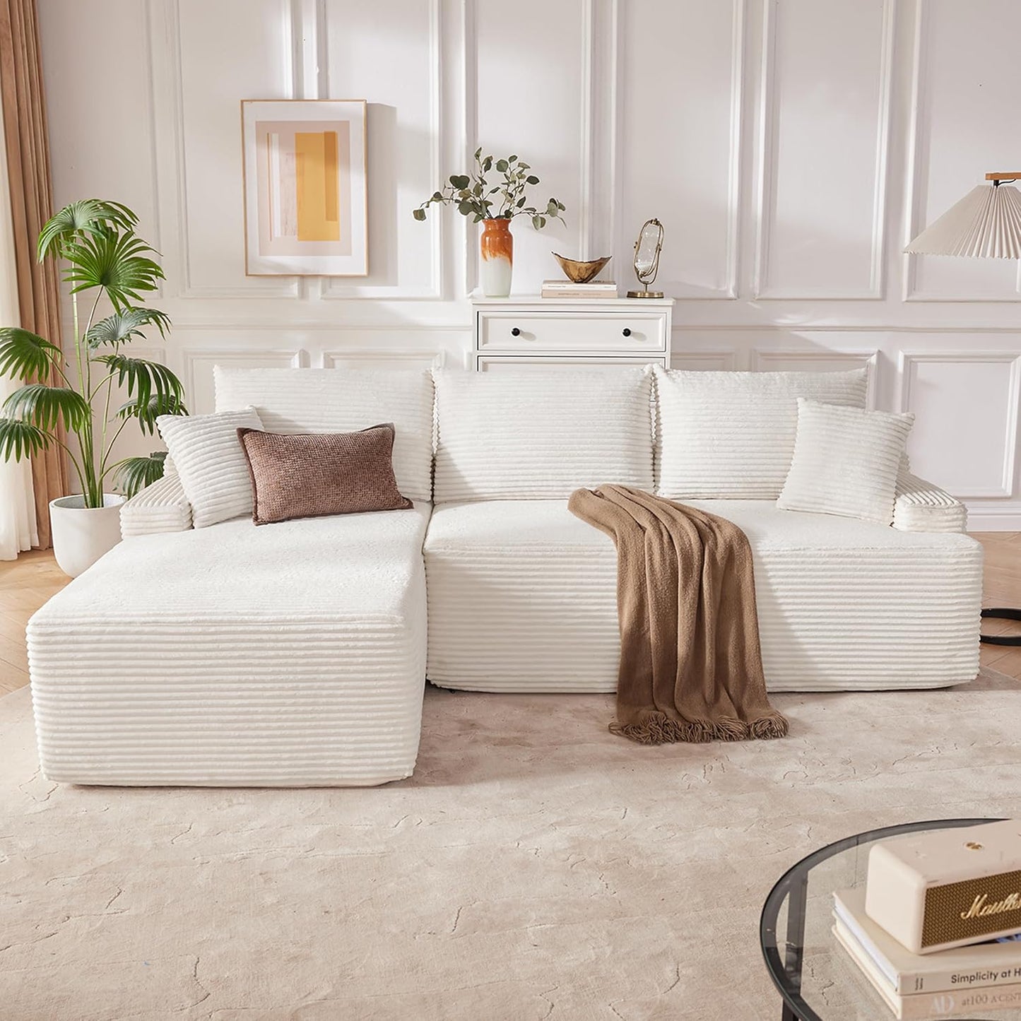 MangodanSectional Couch, Modular Sectional Sofa for Living Room, Boneless Sofa with Deep Seat, Comfy Fluffy Couch with L-Shaped Chaise