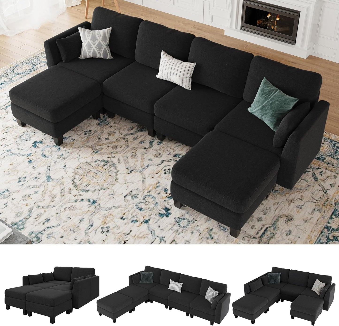 Huatean HomeModular Sectional Sofa, Convertible U Shaped Sofa Couch with High Density Memory Foam