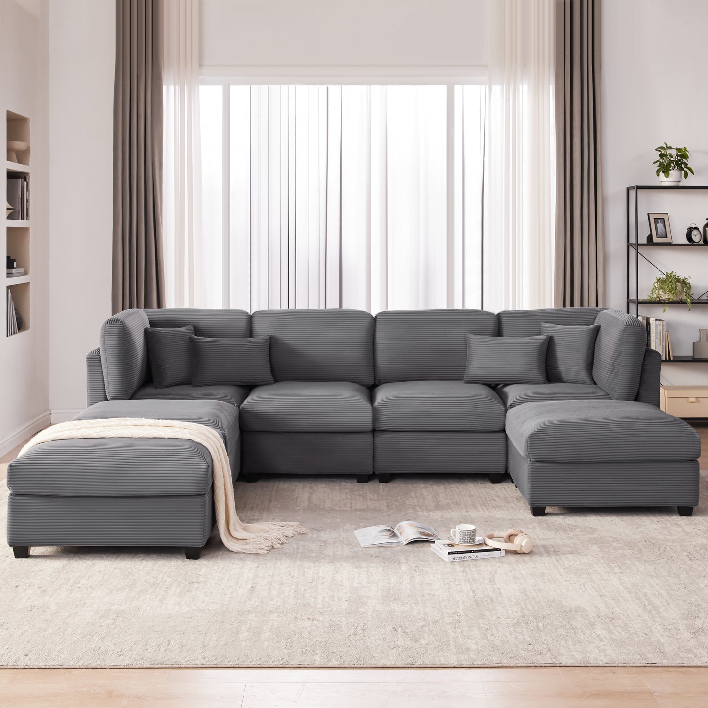 Huatean Home125 Inch Oversized Corduroy Modular Sectional Sofa, U Shaped Modular Couch with Storage