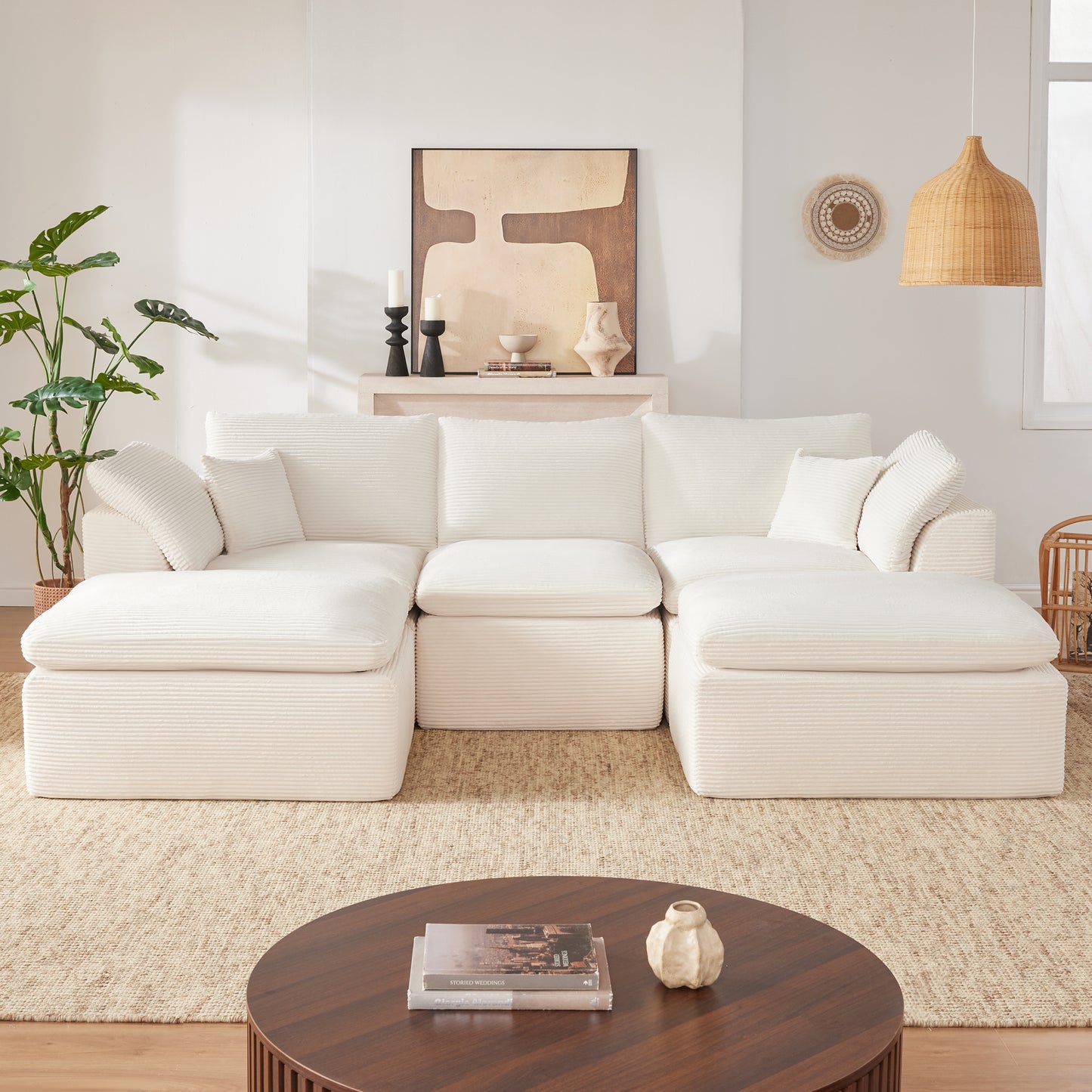 Mangodan  Sectional Couch, Boneless Couches for Living Room, L Shaped Couch with Convertible Ottoman