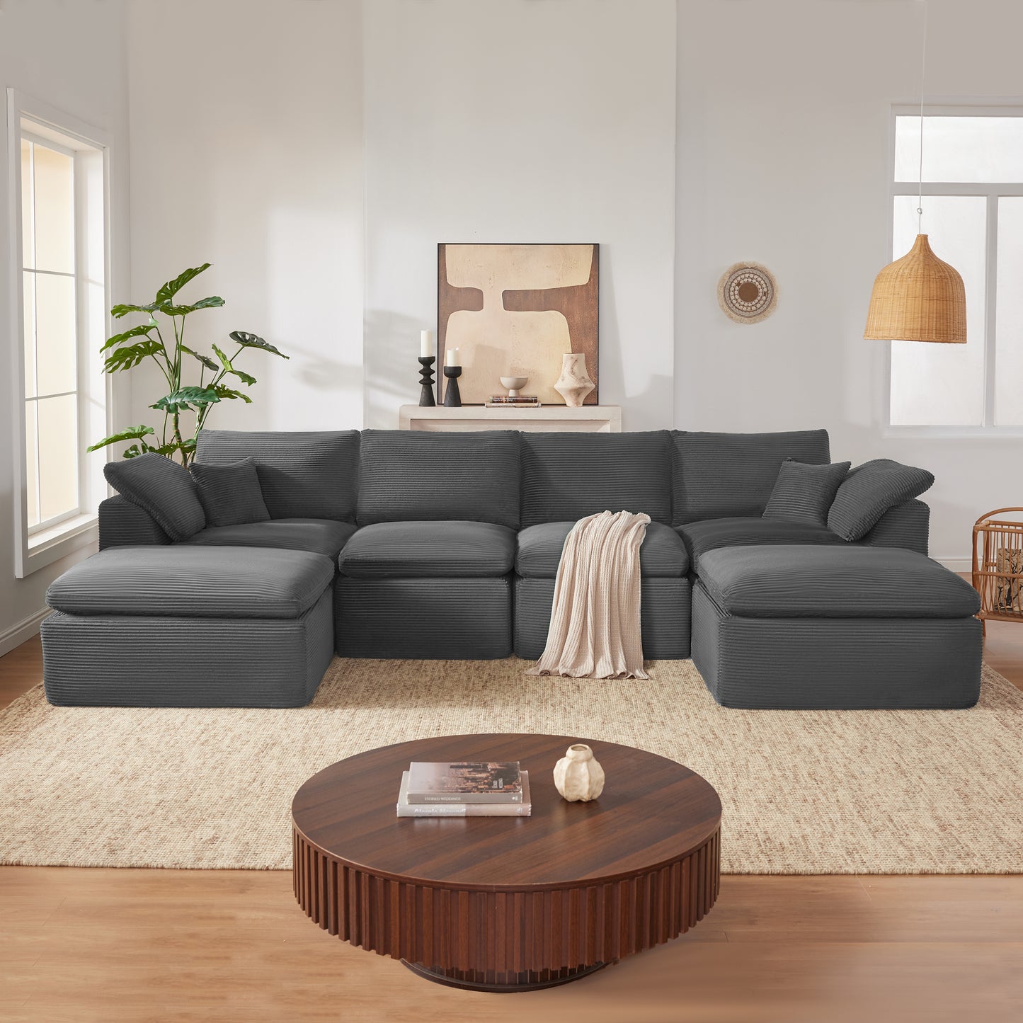 Mangodan  Sectional Couch, Boneless couches for Living Room, U Shaped Couch with Convertible Ottoman