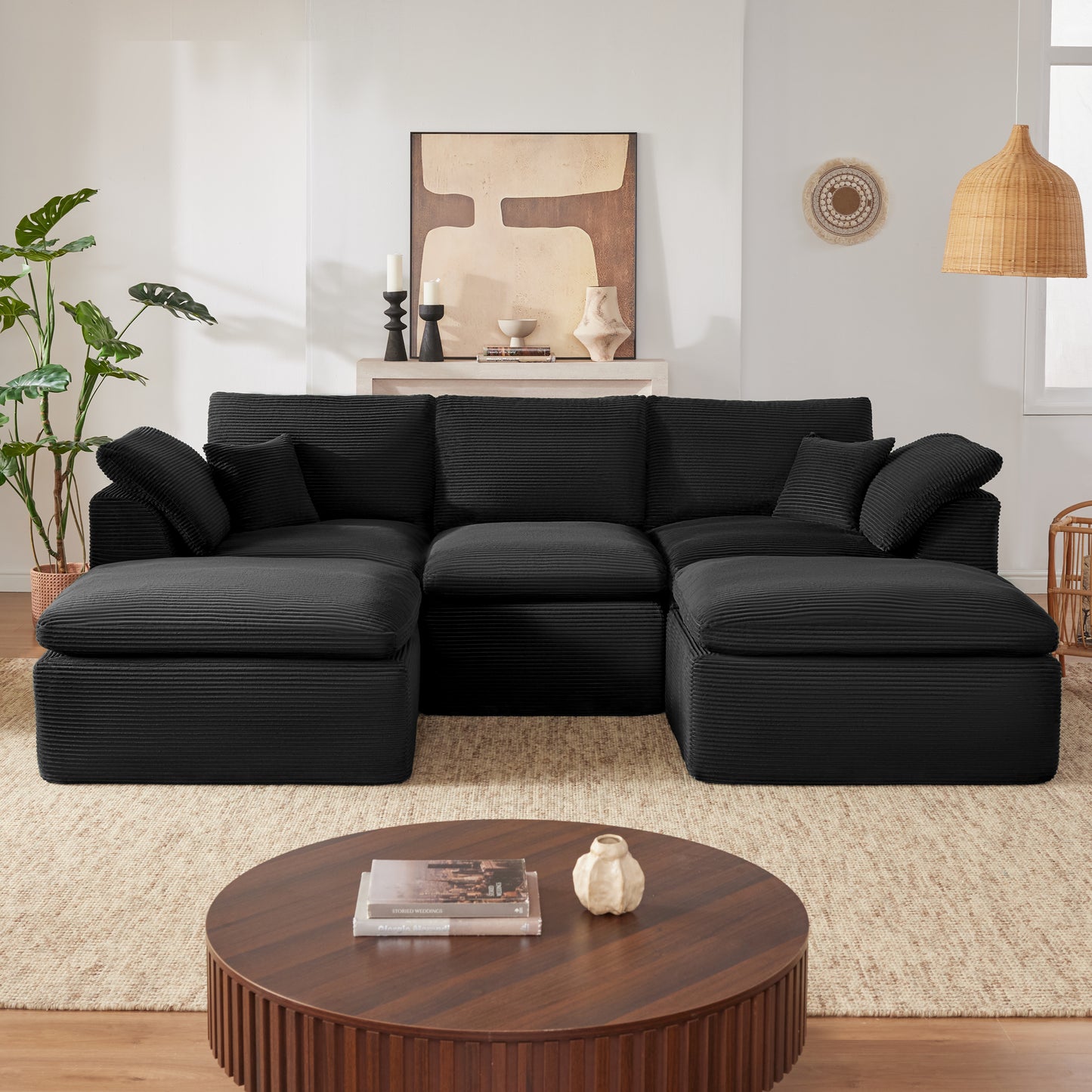 Mangodan  Sectional Couch, Boneless Couches for Living Room, L Shaped Couch with Convertible Ottoman