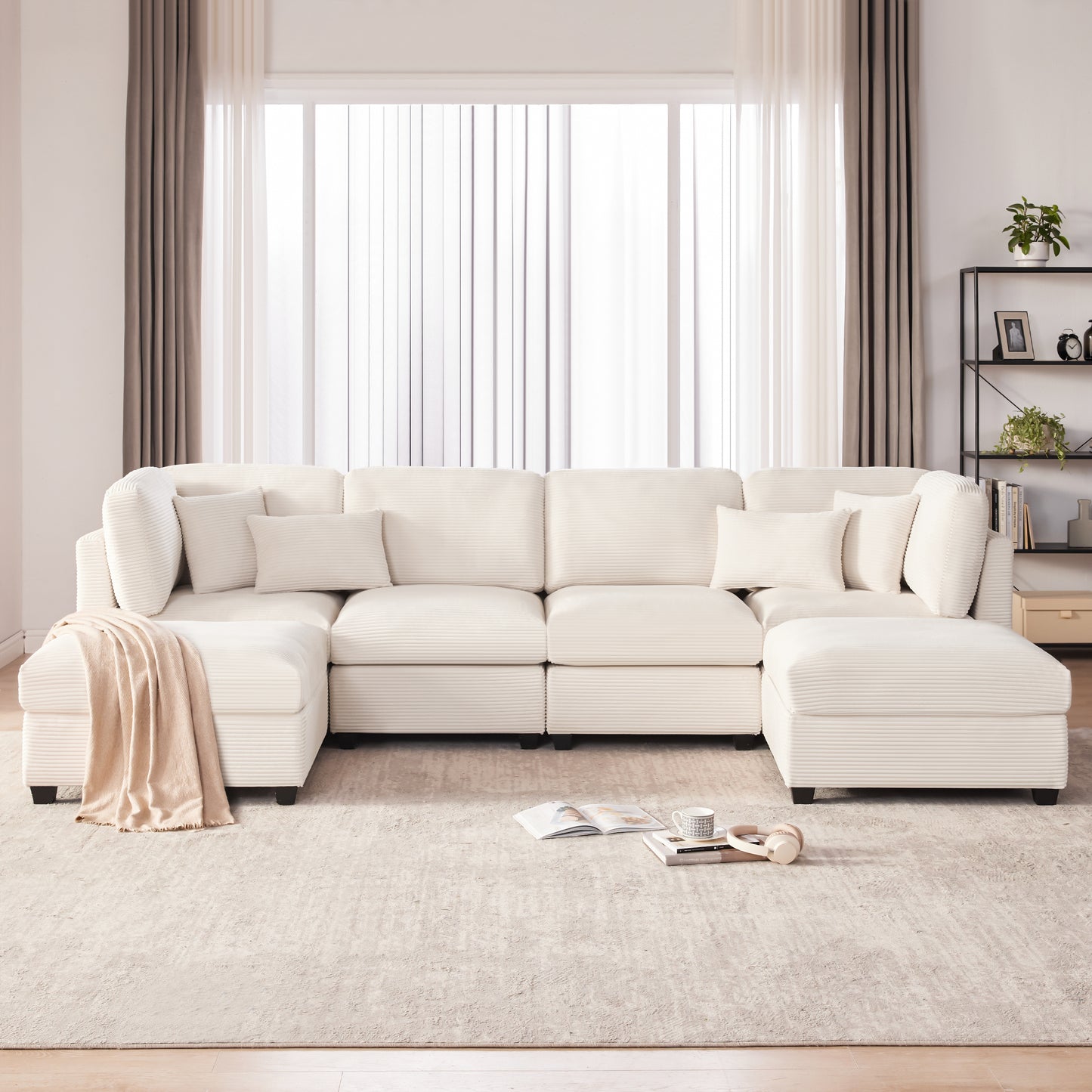 Huatean Home125 Inch Oversized Corduroy Modular Sectional Sofa, U Shaped Modular Couch with Storage