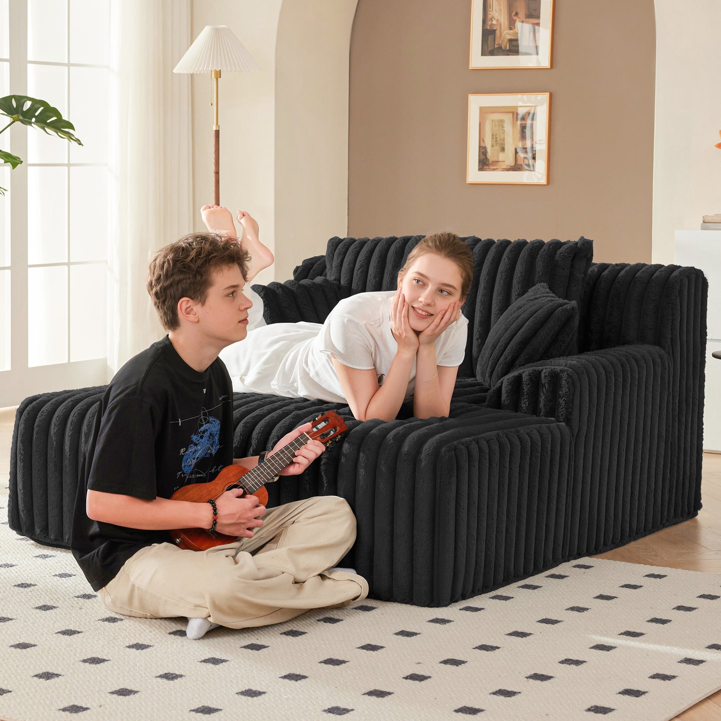 Mangodan53.5”W Oversized Chaise Lounge Chair Indoor, Boneless Couch with 4 Pillows, Cozy Reading Chairs with Wide Arms