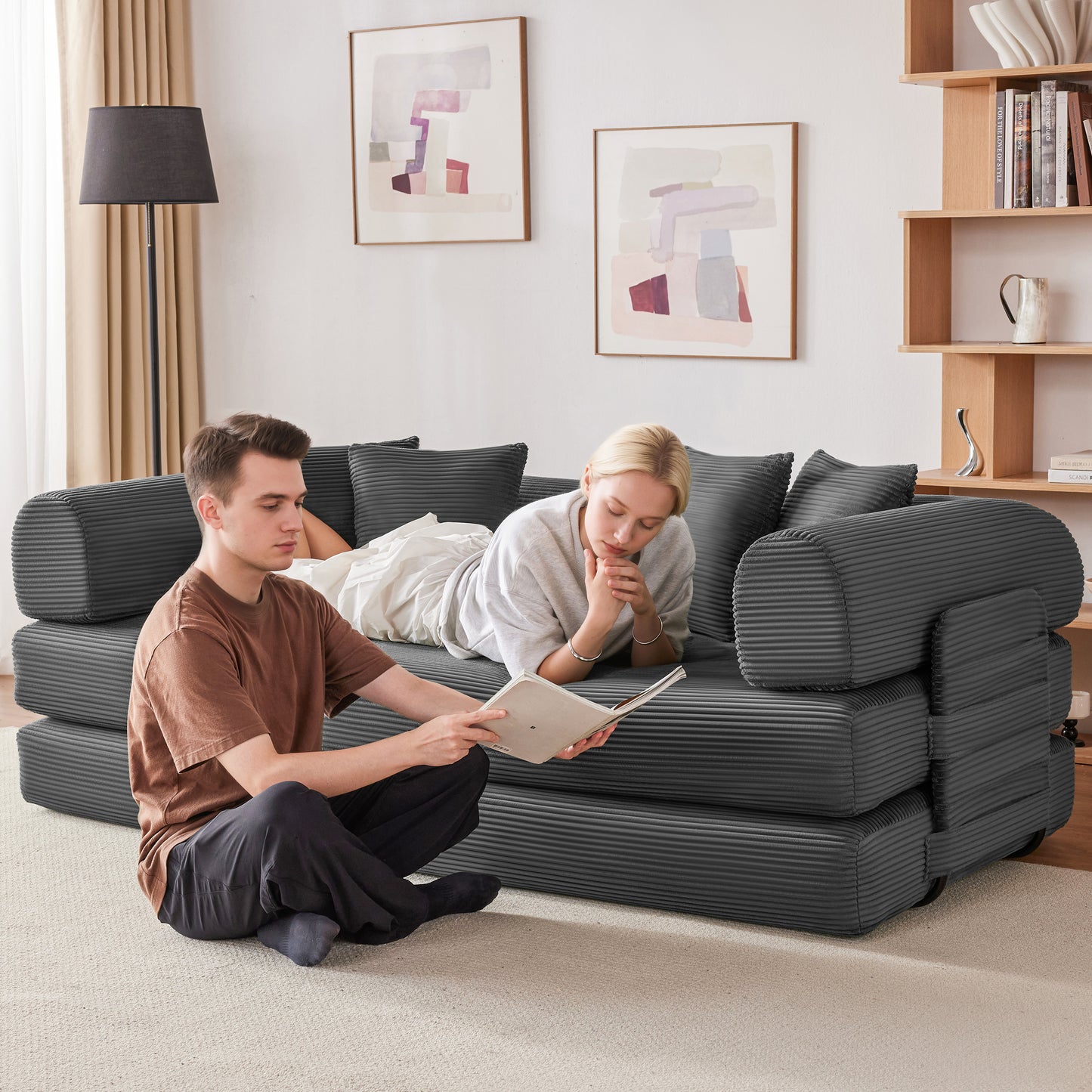 78 Inch Corduroy Convertible Sleeper Sofa Bed, 4-in-1 Oversized Futon Boneless Couches for Living Room with Fixed-Shape Frame