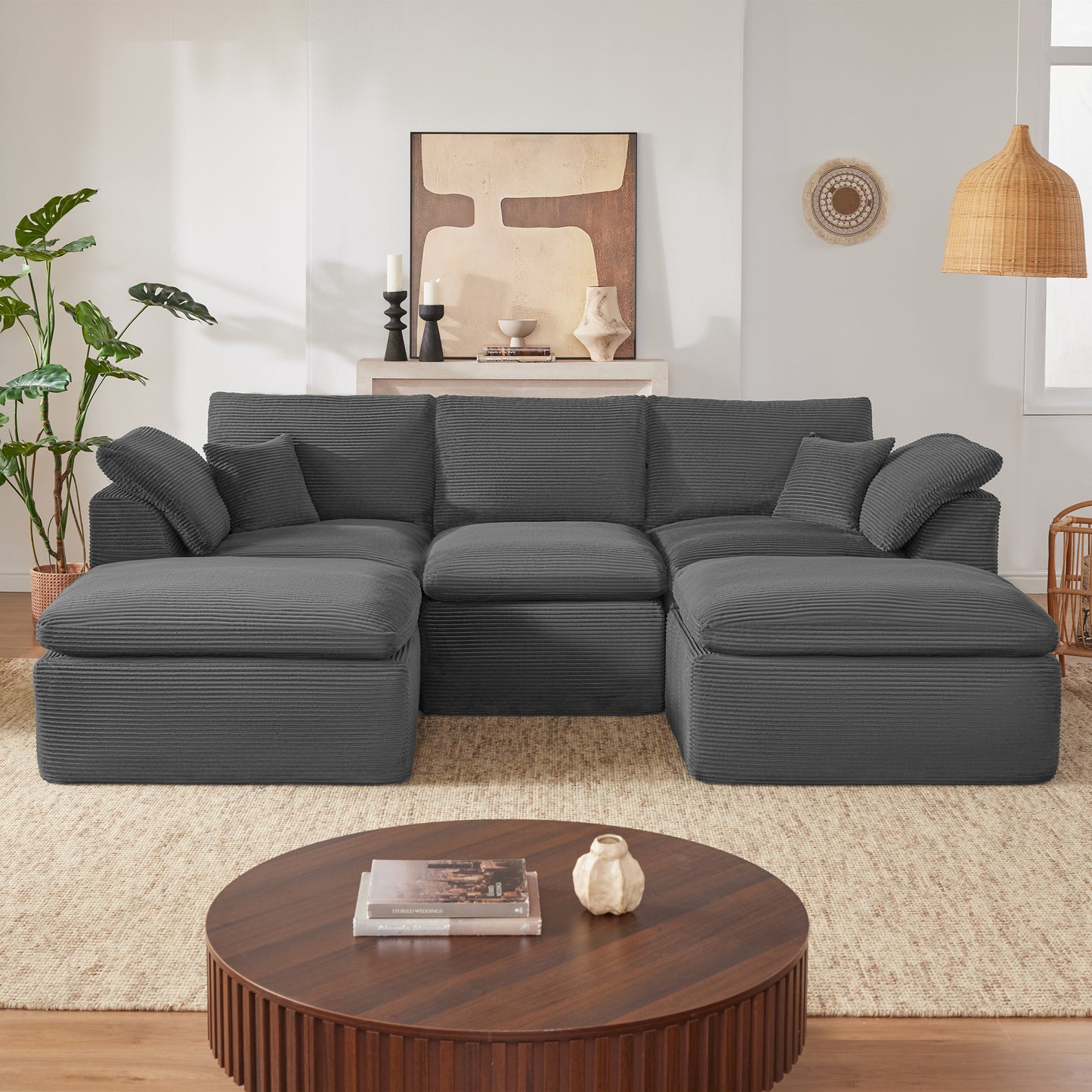 Mangodan  Sectional Couch, Boneless Couches for Living Room, L Shaped Couch with Convertible Ottoman