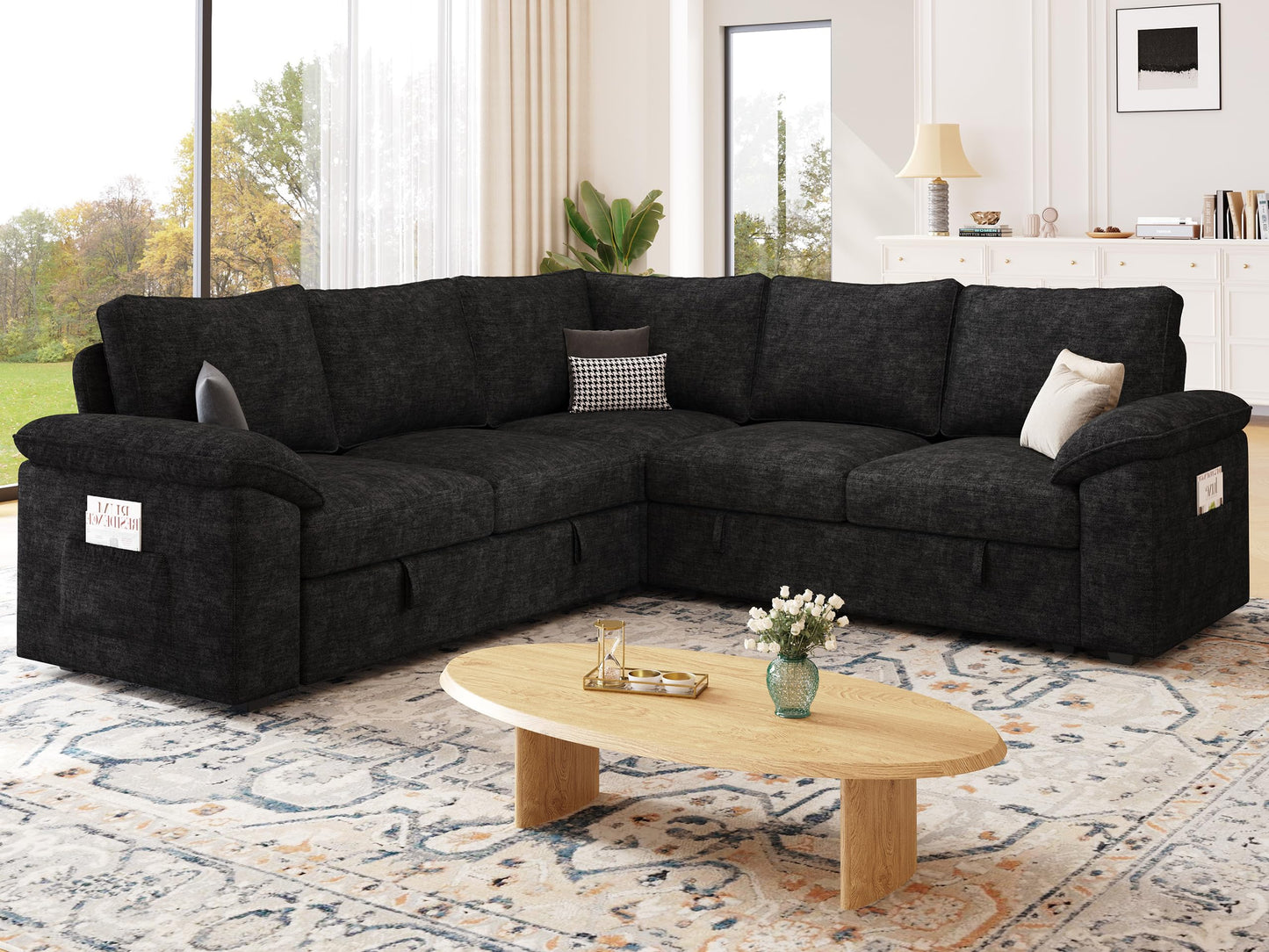 MangodanModular Sectional Sofa with Pull Out BedSectional Couches for Living Room,Cloud Modular Couch,Removable Sofa Cover