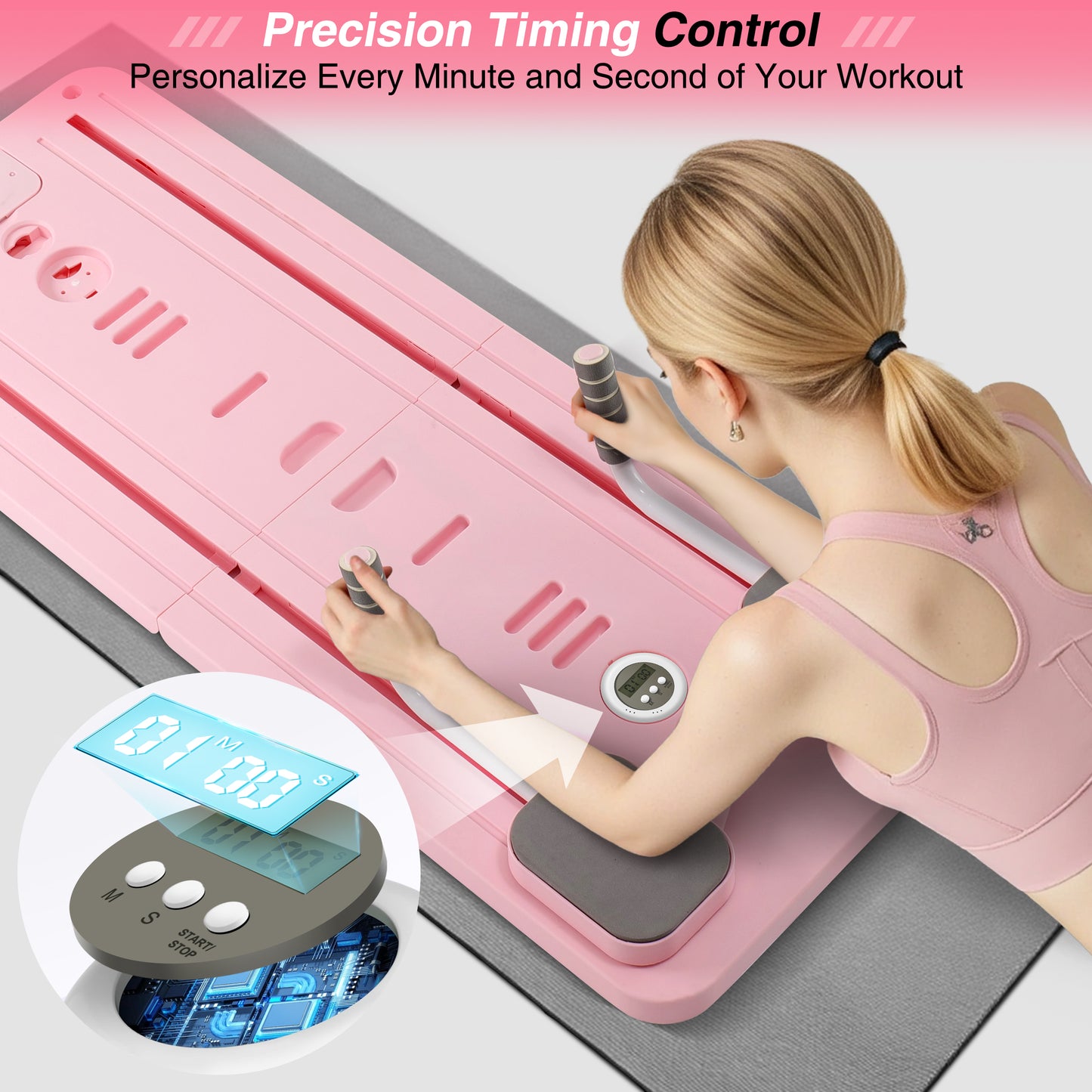 Pilates Board, Foldable Pilates Reformer, Portable Reformer Pilates Machine with Timer