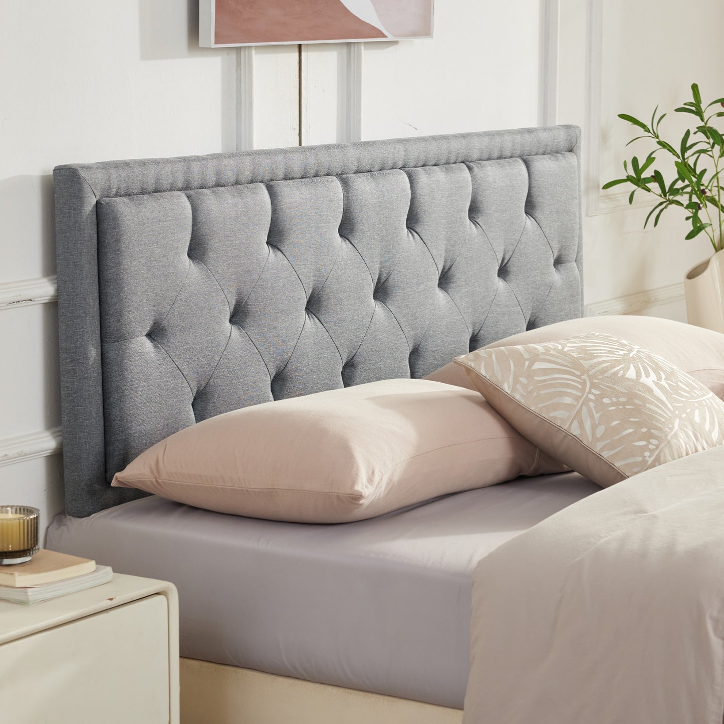 Howjoe Tufted Upholstered Full Size Headboard Only, Solid Wood Height Adjustable Modern Head Boards