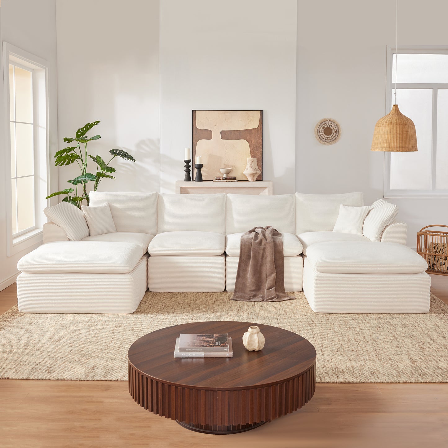 Mangodan  Sectional Couch, Boneless couches for Living Room, U Shaped Couch with Convertible Ottoman