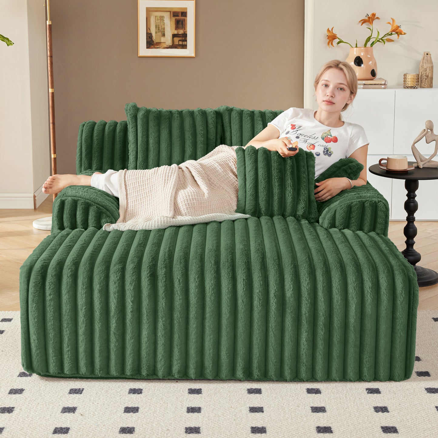 Mangodan53.5”W Oversized Chaise Lounge Chair Indoor, Boneless Couch with 4 Pillows, Cozy Reading Chairs with Wide Arms