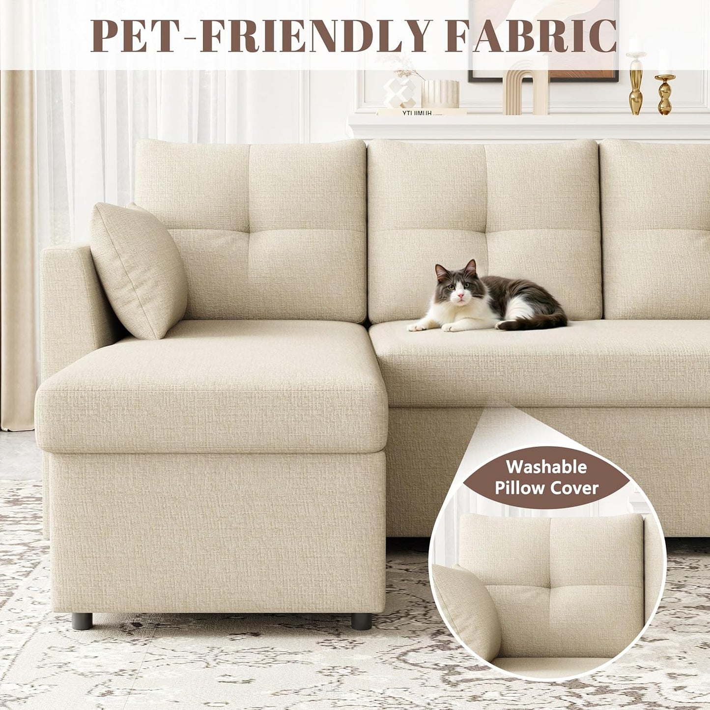 MangodanOversized Sleeper Sofa Couch, 110 inch 2 in 1 Pullout Couch Bed with Double Storage Chaise