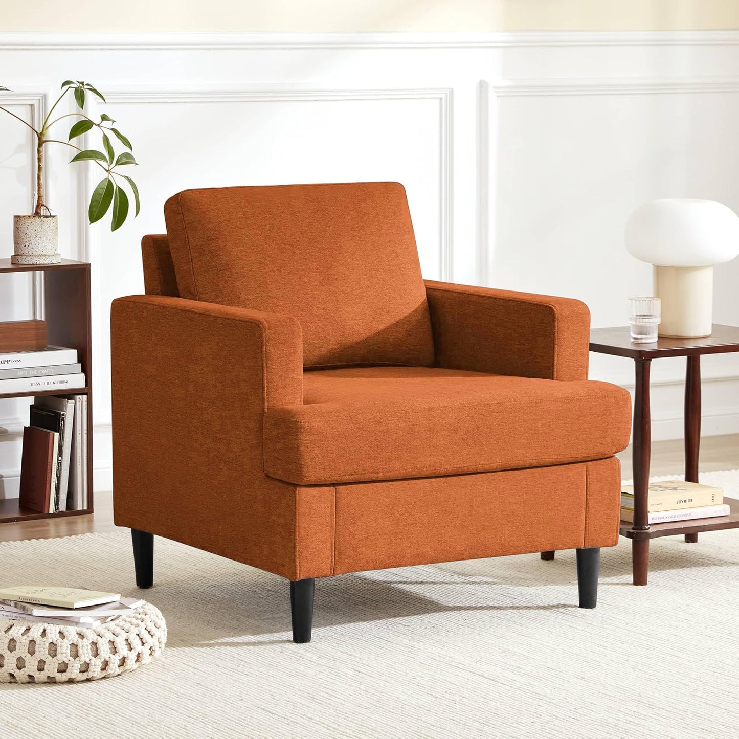 Mid-Century Accent Chair,Modern Linen Fabric Armchair for Living Room