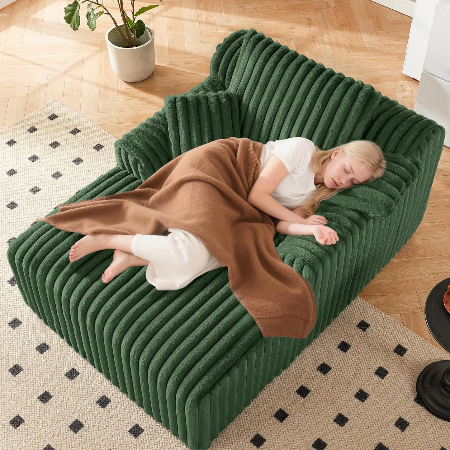 63" Oversized Chaise Lounge Chair Indoor, Boneless Couch Chair with 3 Pillows