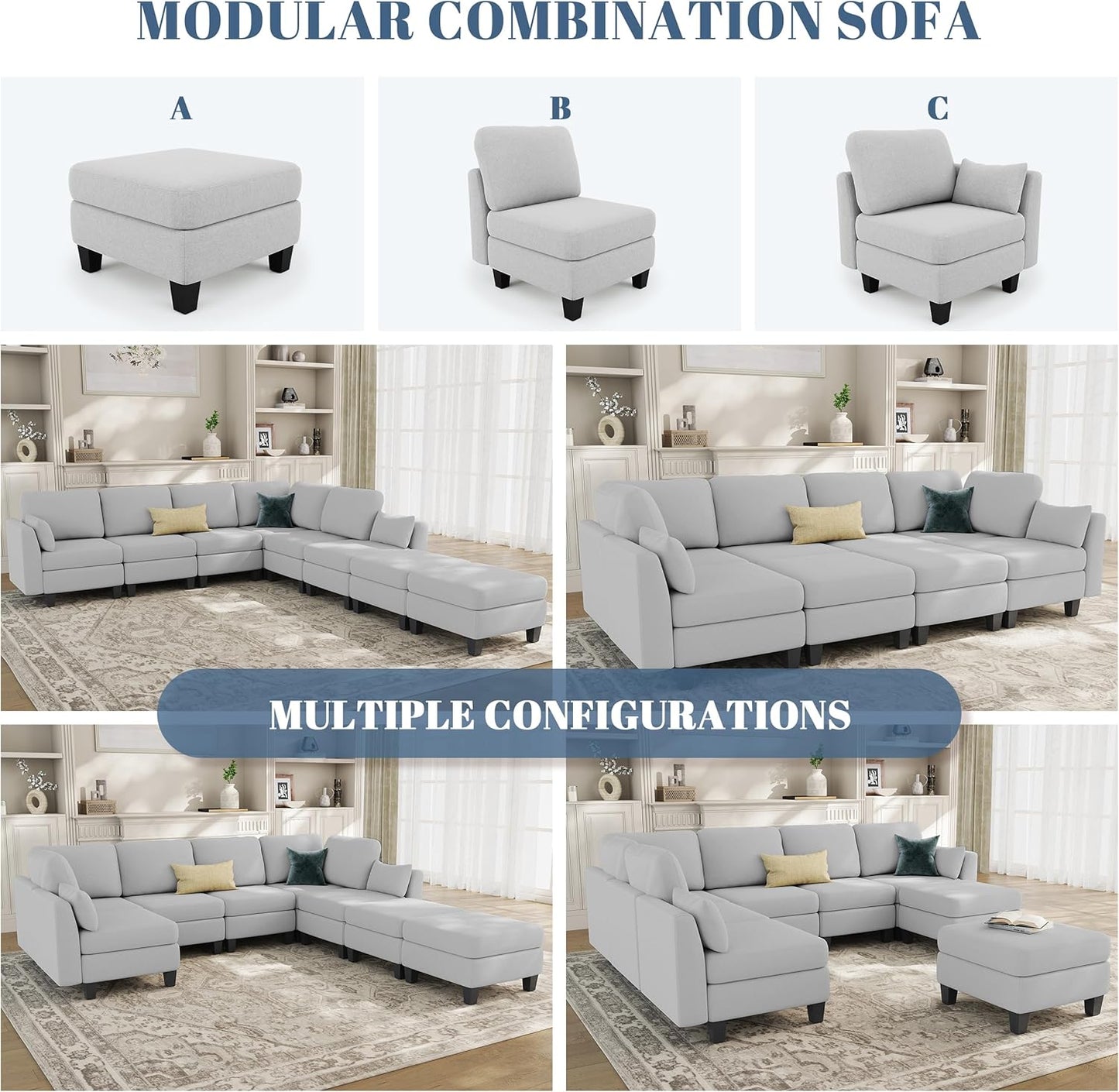 Huatean HomeSectional Sleeper Sofa, Comfy Sectionals Couches Bed, Convertible Sofas with Ottomans