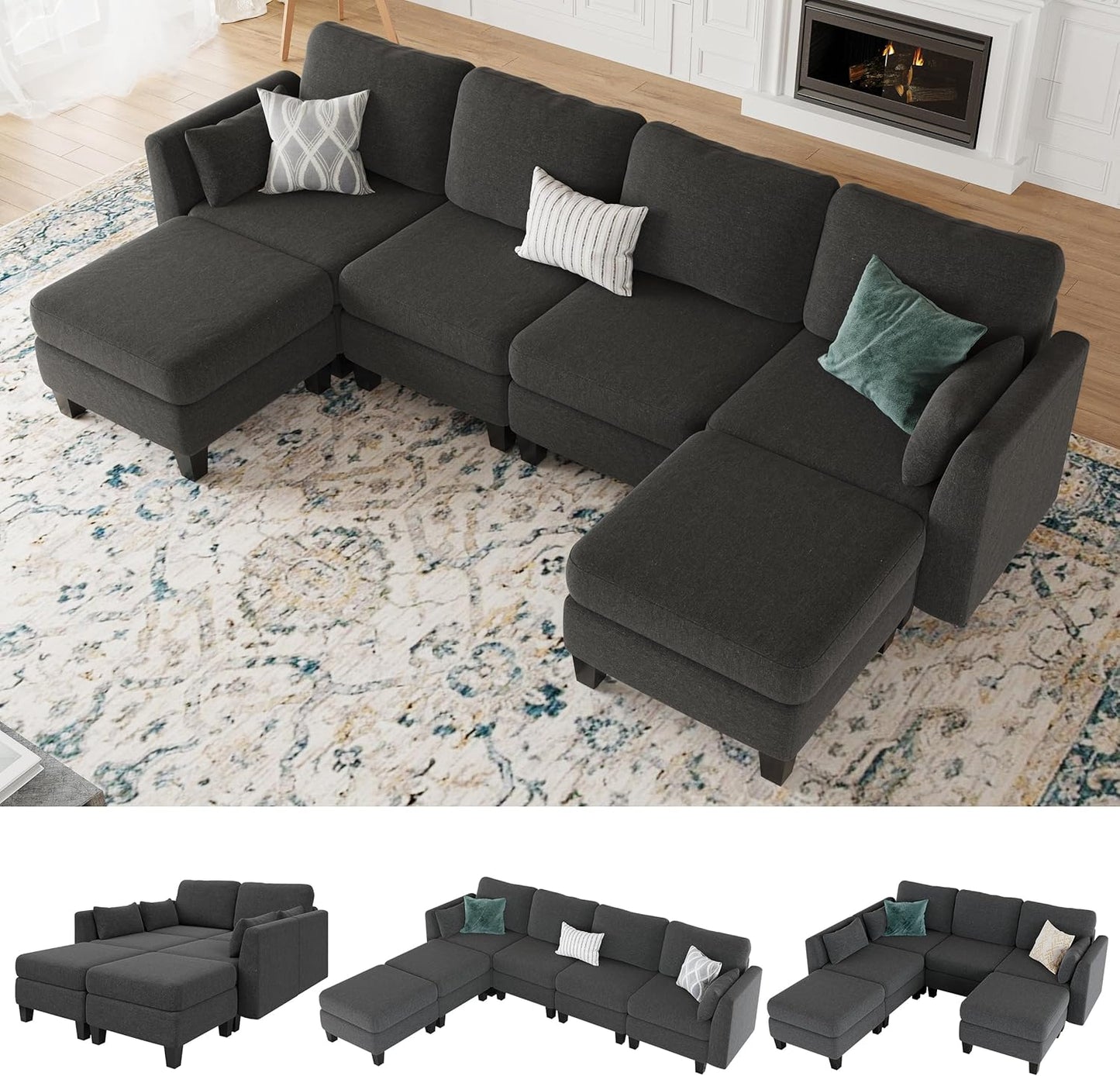 Huatean HomeModular Sectional Sofa, Convertible U Shaped Sofa Couch with High Density Memory Foam
