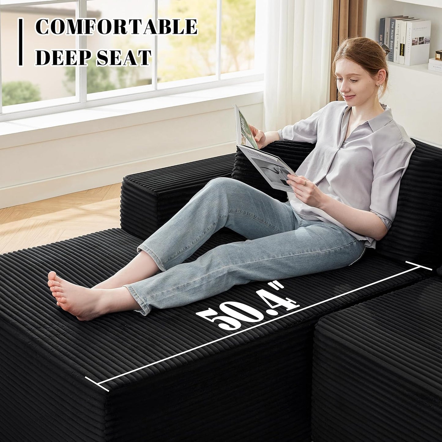 MangodanSectional Couch, Modular Sectional Sofa for Living Room, Boneless Sofa with Deep Seat, Comfy Fluffy Couch with L-Shaped Chaise