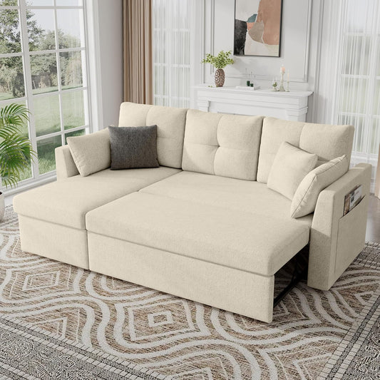 MangodanOversized Sleeper Sofa Couch, 110 inch 2 in 1 Pullout Couch Bed with Double Storage Chaise