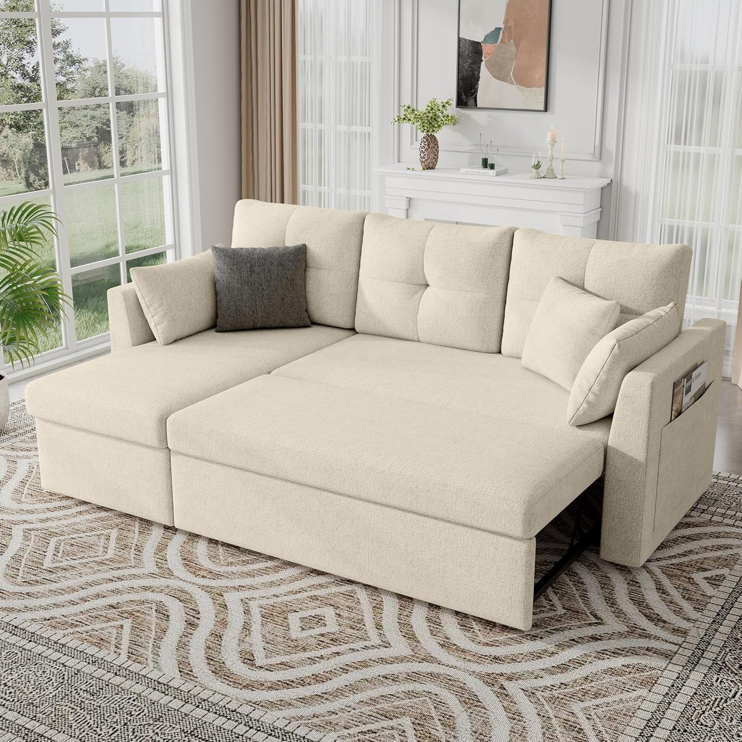 MangodanOversized Sleeper Sofa Couch, 110 inch 2 in 1 Pullout Couch Bed with Double Storage Chaise