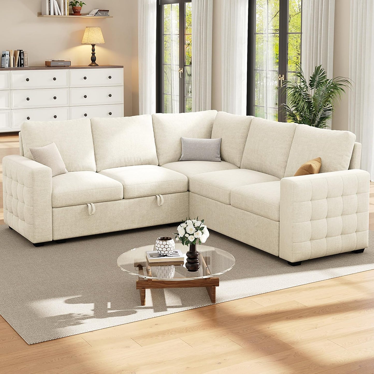 86" Sectional Sleeper Sofa Bed, Sleeper Couch with Pull out Bed