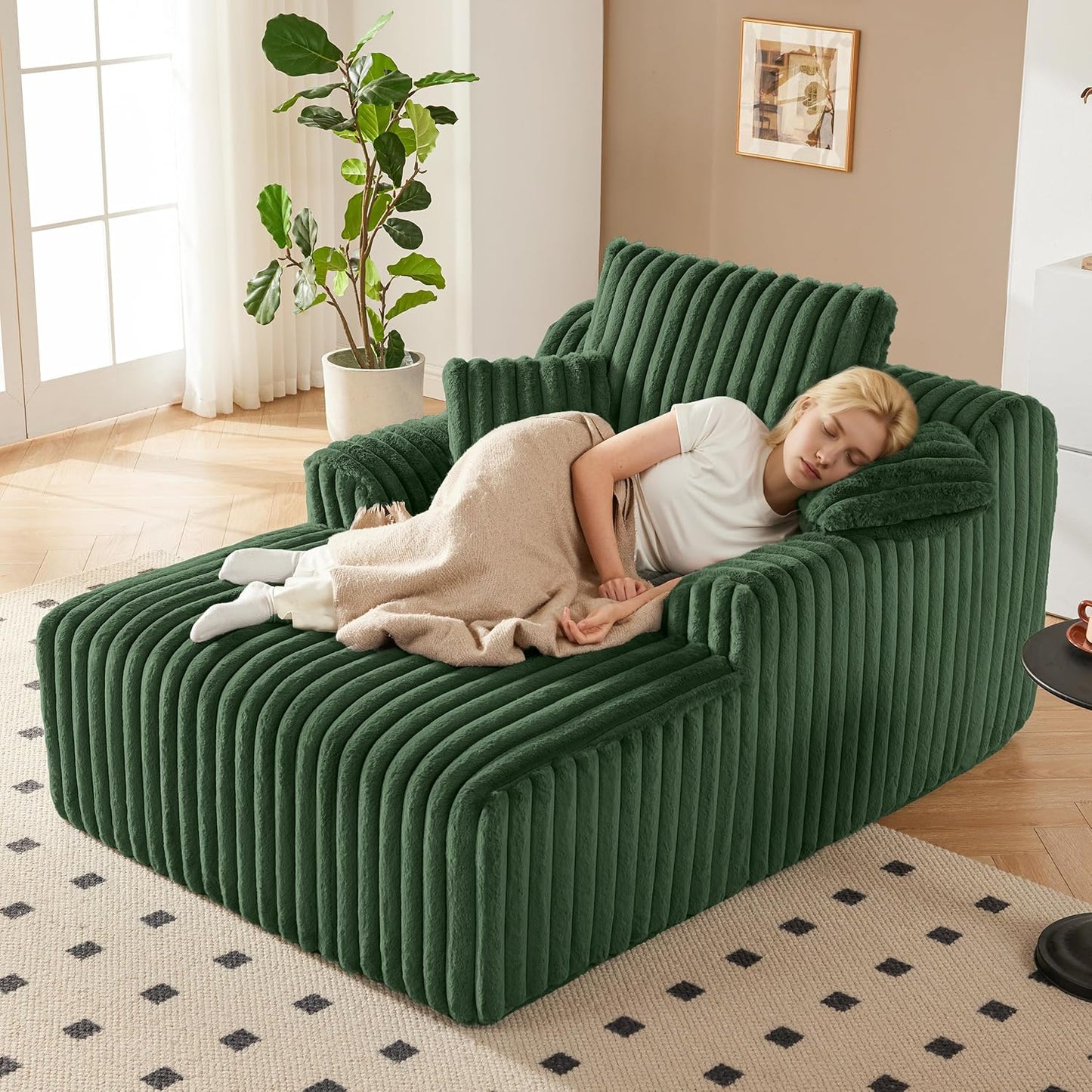 63" Oversized Chaise Lounge Chair Indoor, Boneless Couch Chair with 3 Pillows