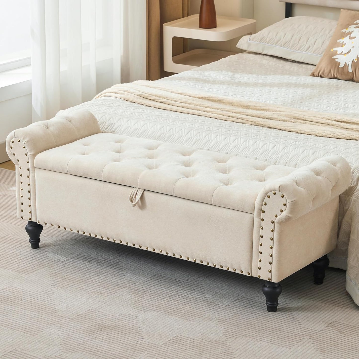 Ottoman Bench, End of Bed Bench for Bedroom, Storage Ottomans for Foot of Bed, Chenille Upholstered Benches