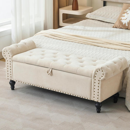 Ottoman Bench, End of Bed Bench for Bedroom, Storage Ottomans for Foot of Bed, Chenille Upholstered Benches