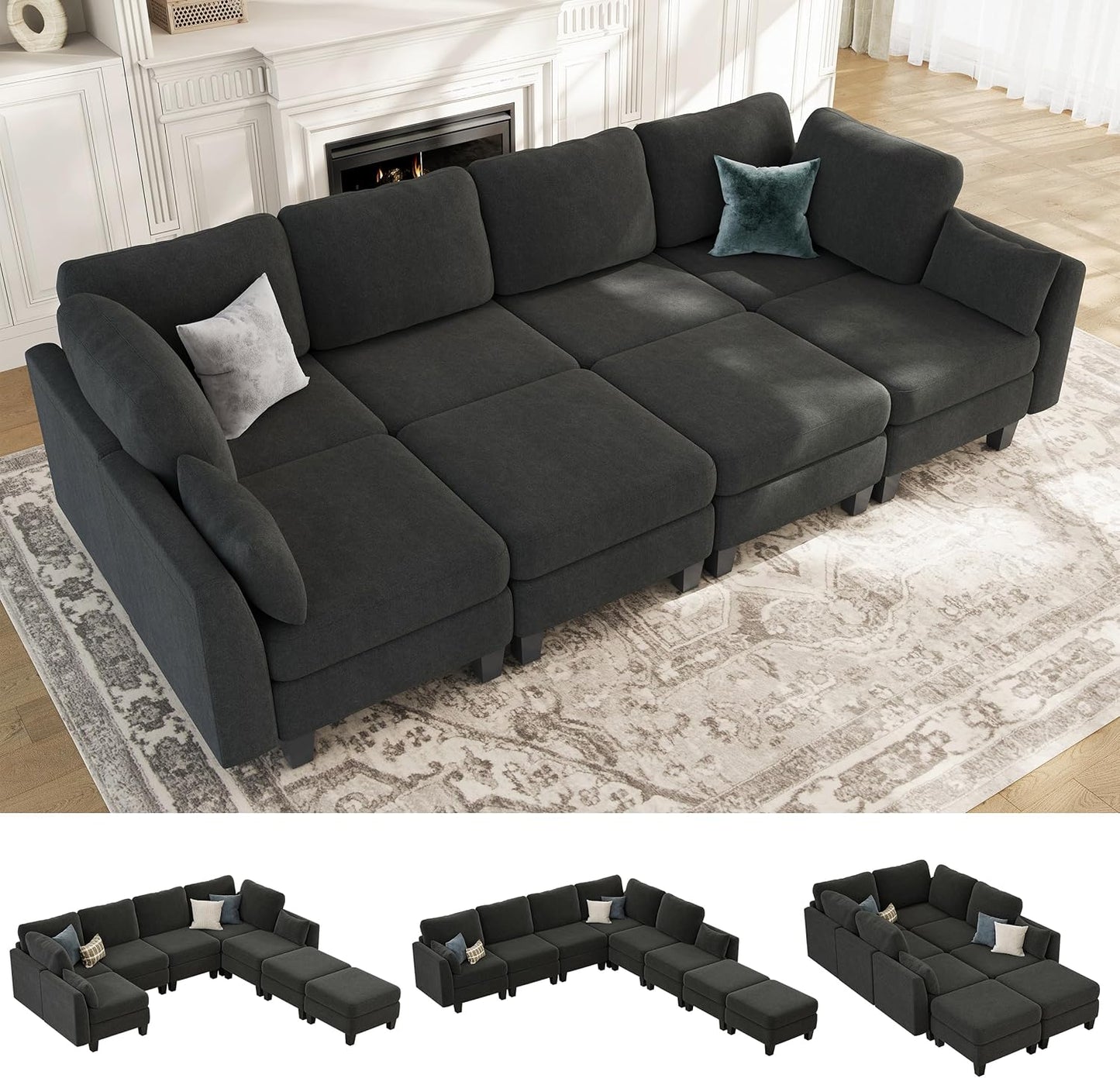 Huatean HomeSectional Sleeper Sofa, Comfy Sectionals Couches Bed, Convertible Sofas with Ottomans