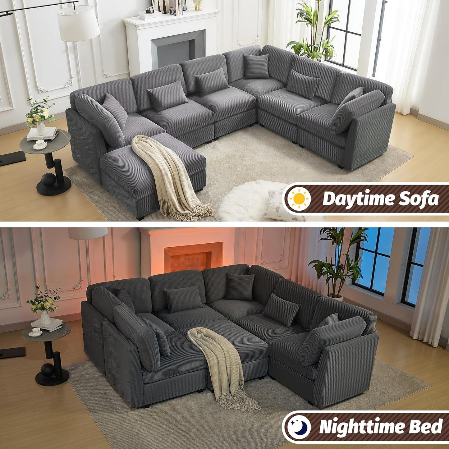 Huatean Home125 Inch Oversized Corduroy Modular Sectional Sofa, U Shaped Modular Couch with Storage