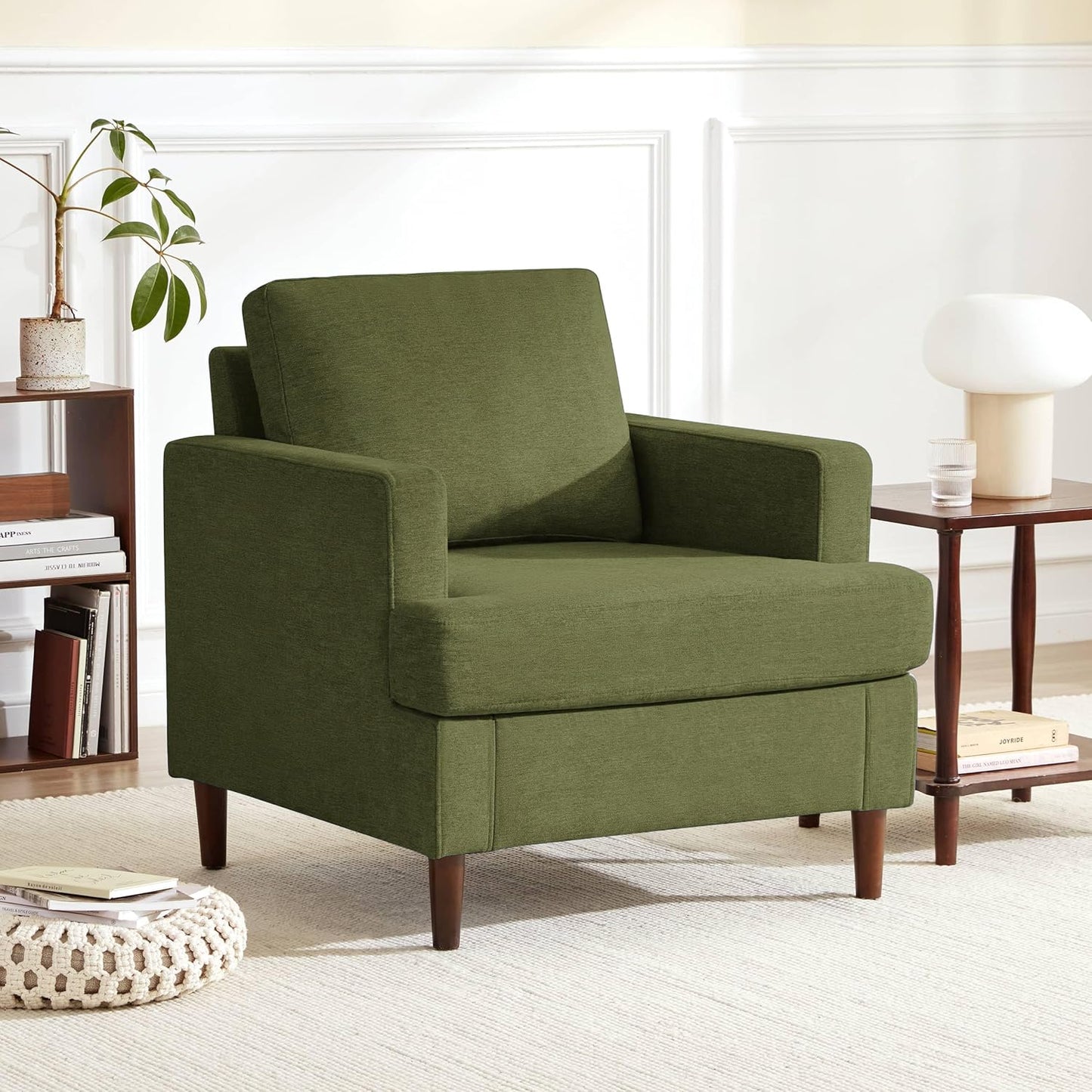 Mid-Century Accent Chair,Modern Linen Fabric Armchair for Living Room