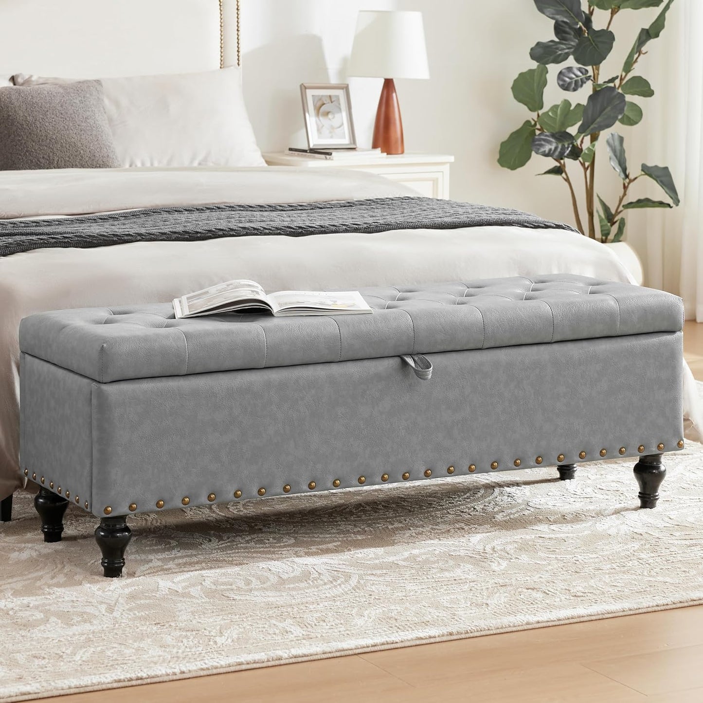 Mangodan50" Storage Ottoman Bench, Tufted Ottoman with Storage for Living Room, Large End of Bed Ottomans, Modern Entryway Benchs