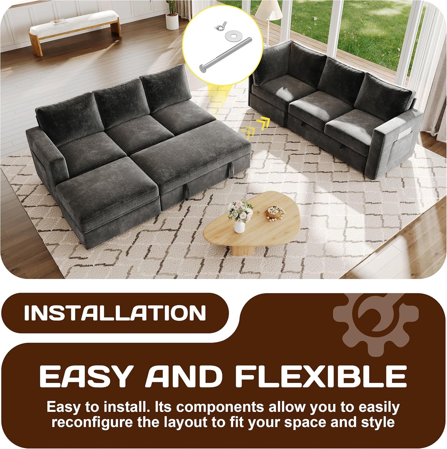 Sectionals Modular Sofa with Storage, Comfy Sectional Couches for Living Room & Apartment