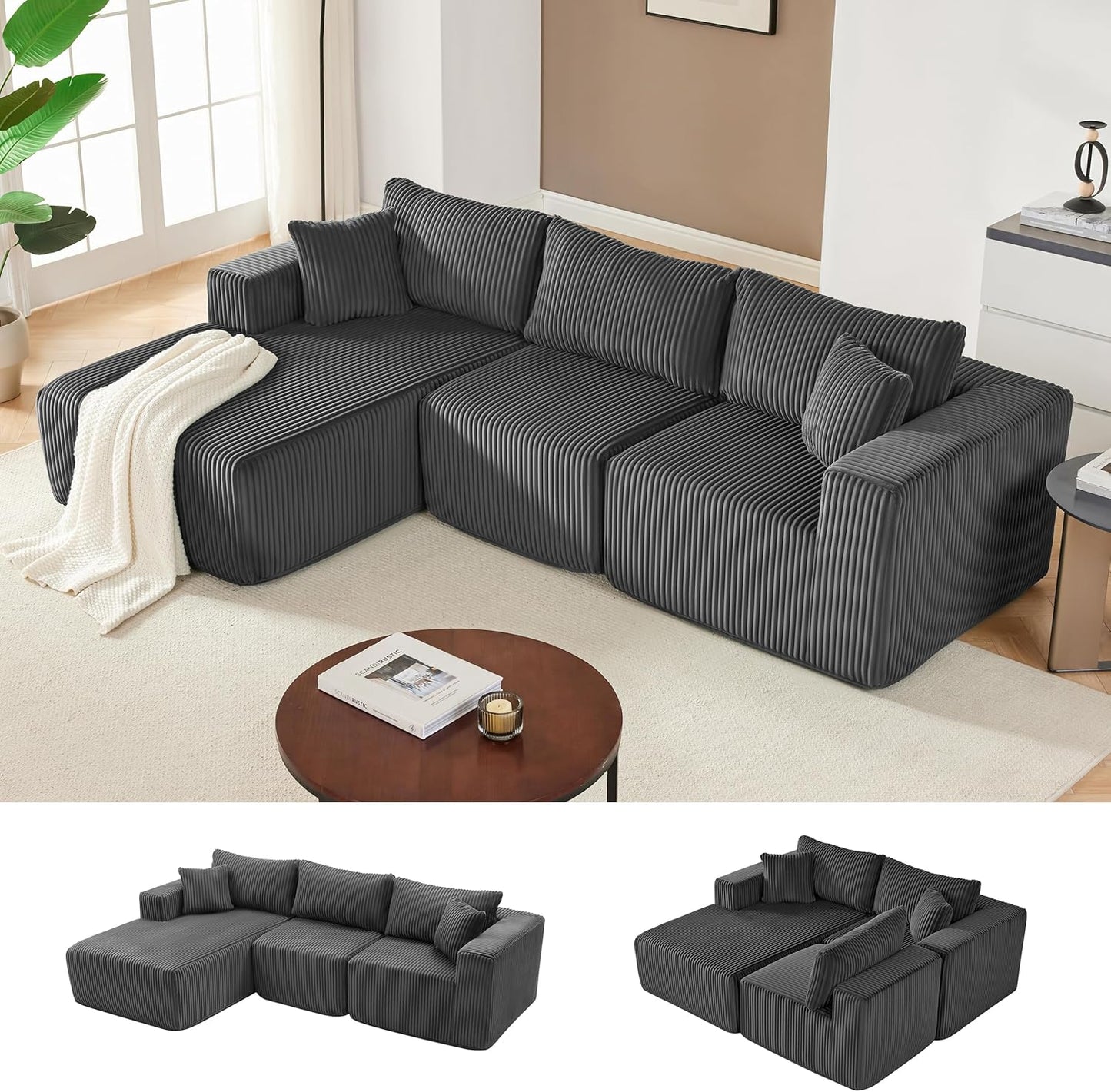 Huatean Home108” Modular Sectional Sofa, Cloud Sectional Couch with Deep Seat