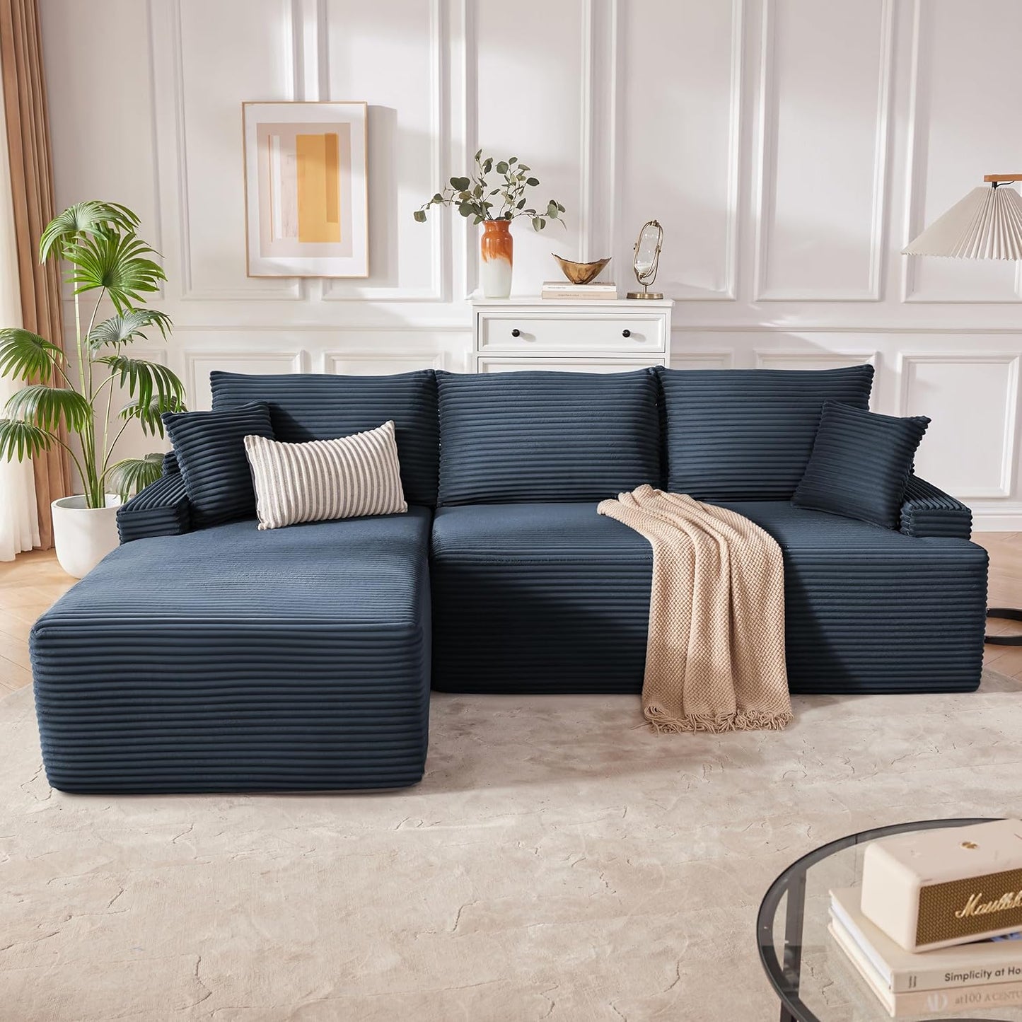 MangodanSectional Couch, Modular Sectional Sofa for Living Room, Boneless Sofa with Deep Seat, Comfy Fluffy Couch with L-Shaped Chaise